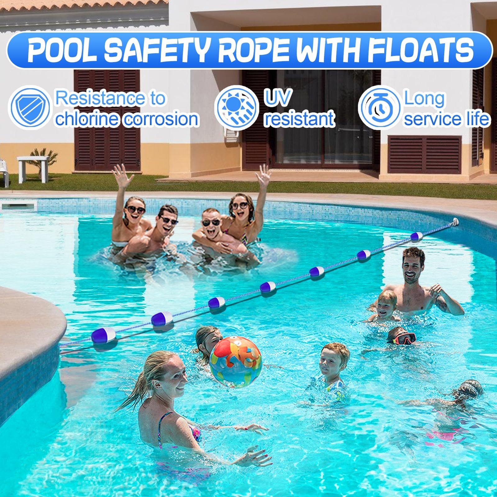 16ft 20ft Adjustable Pool Safety Rope with Floats, Floating Pool Divider Stur...