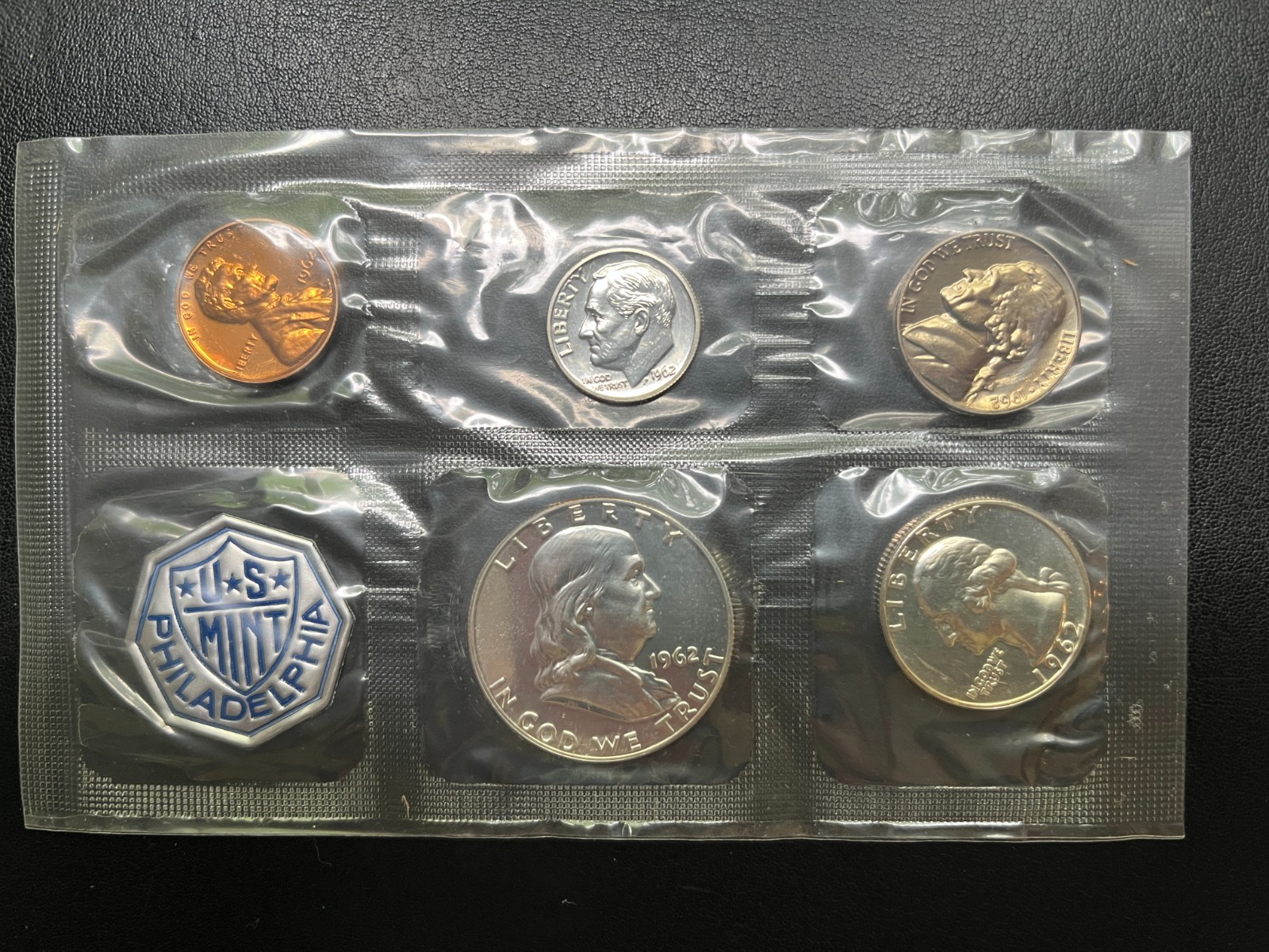 1962 UNITED STATES PHILADELPHIA MINT UNCIRCULATED COIN SET (5 COINS) NO ENVELOPE
