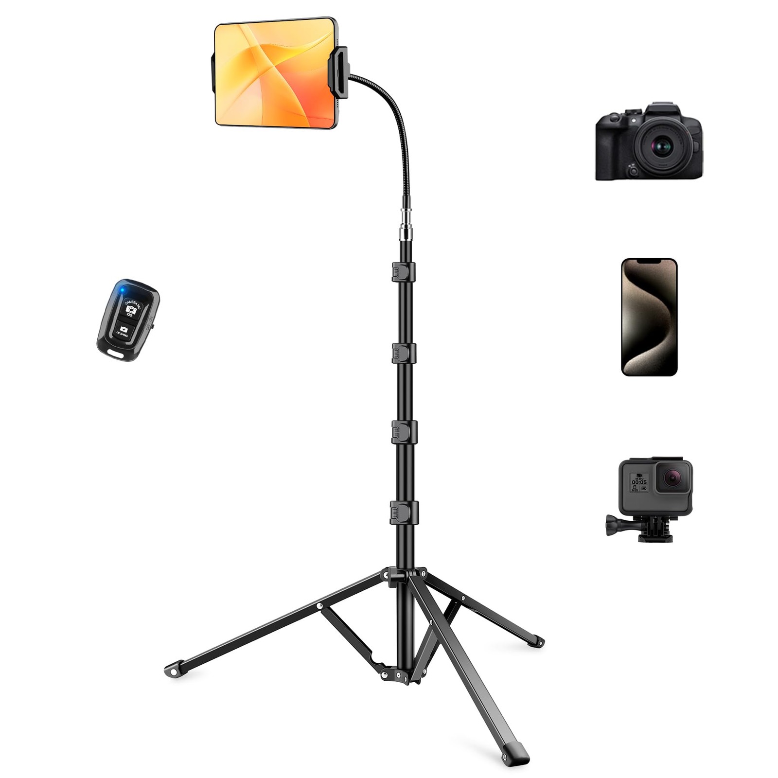 Heavy Duty Tablet Tripod Stand for iPad, 81" Tall Tripod Floor Stand with Rem...