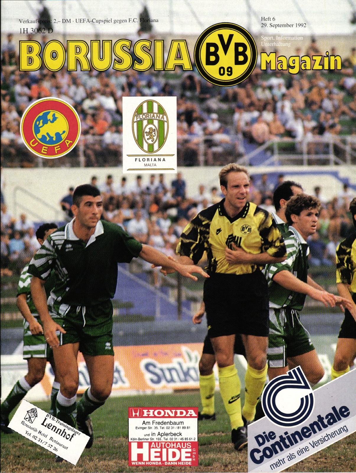 Uefa - EC III 92/93 Borussia Dortmund - Floriana F.C. (Malta), 29.09.1992