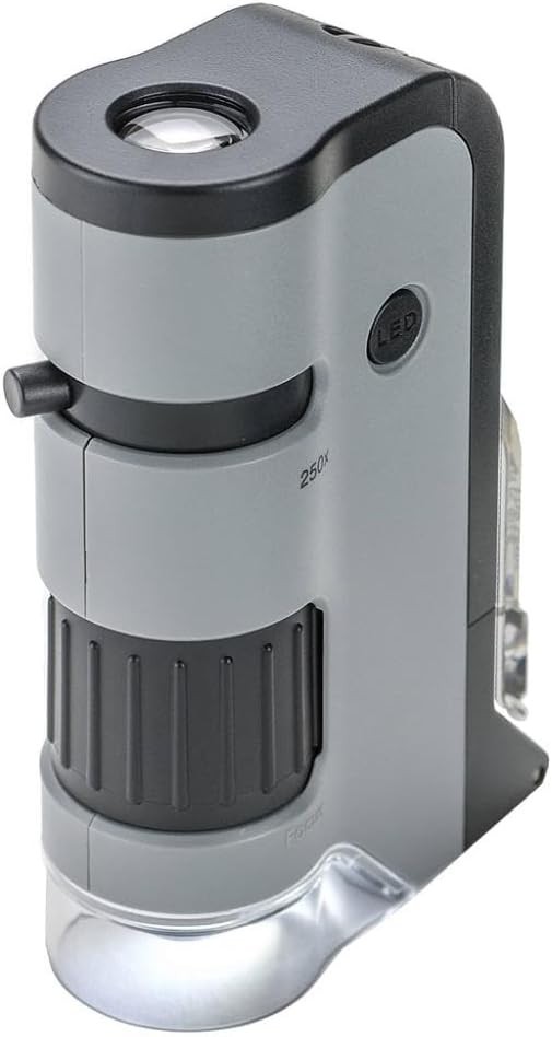 MicroFlip 100x-250x Pocket Microscope with Smartphone Clip for STEM Learning