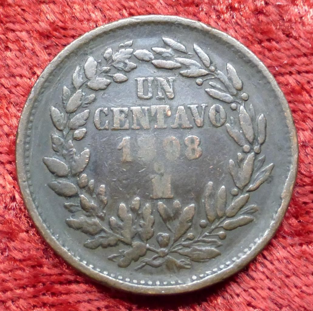 1898 Mo Mexico 1-Centavo Coin, Mexican Un Centavo Coin, Eagle, Snake, Cactus