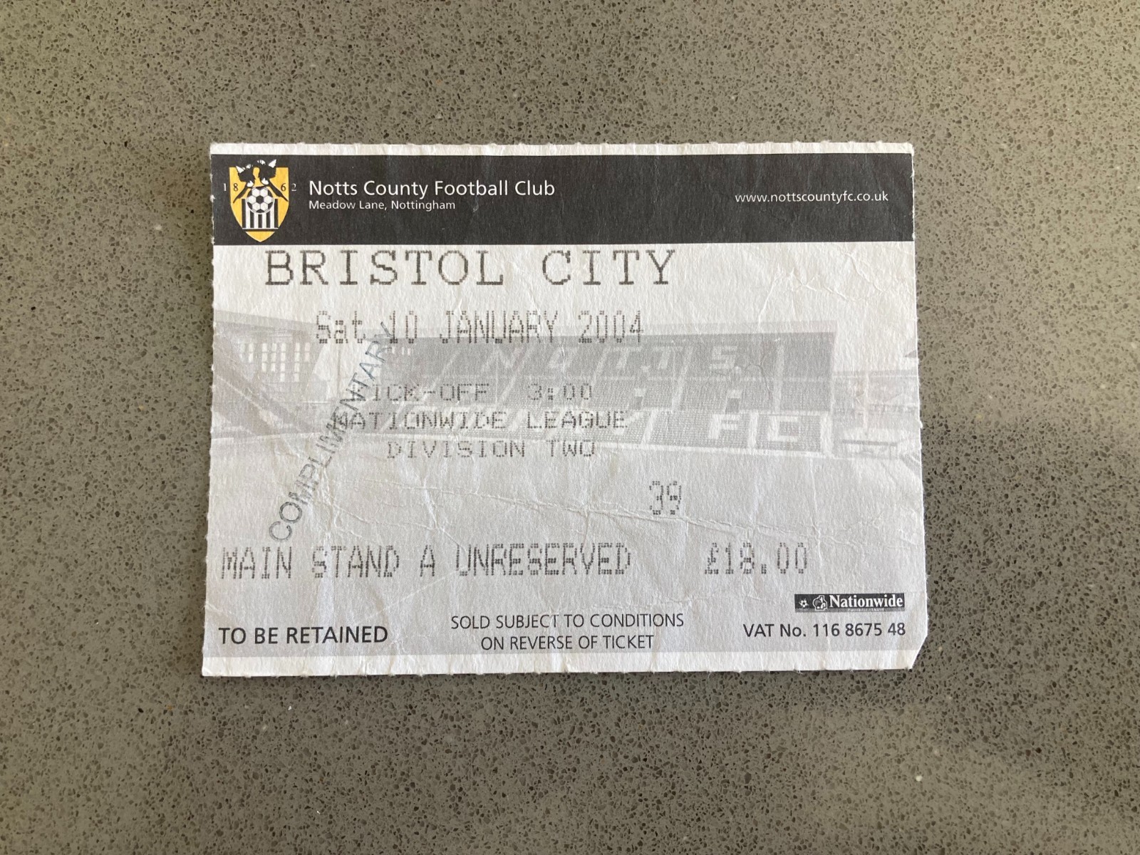 Notts County v Bristol City 2003-04 Match Ticket
