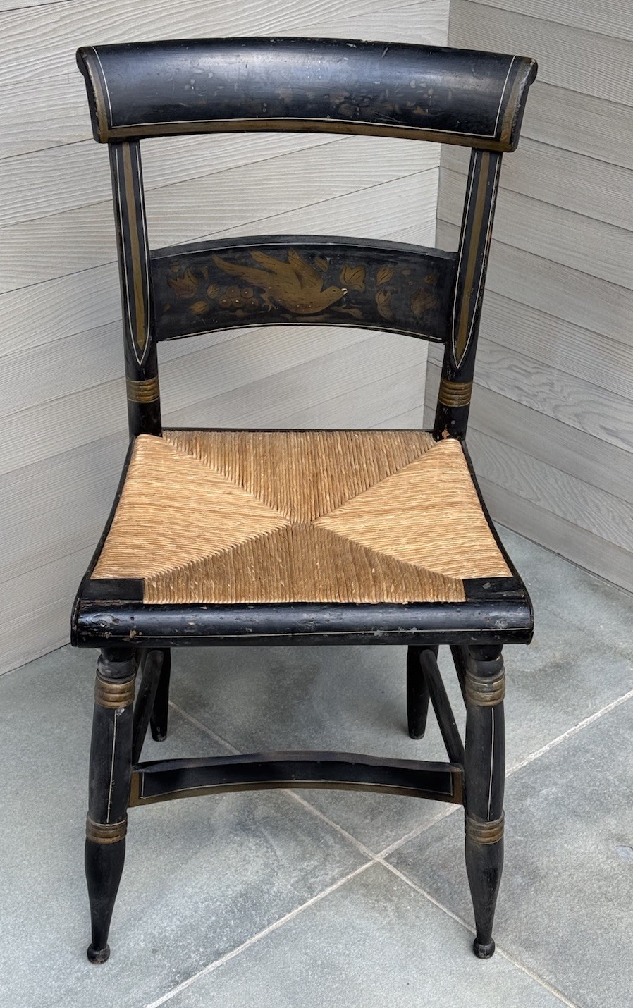 Antique Hitchcock Rush Seat Chair Hand Stenciled & Painted