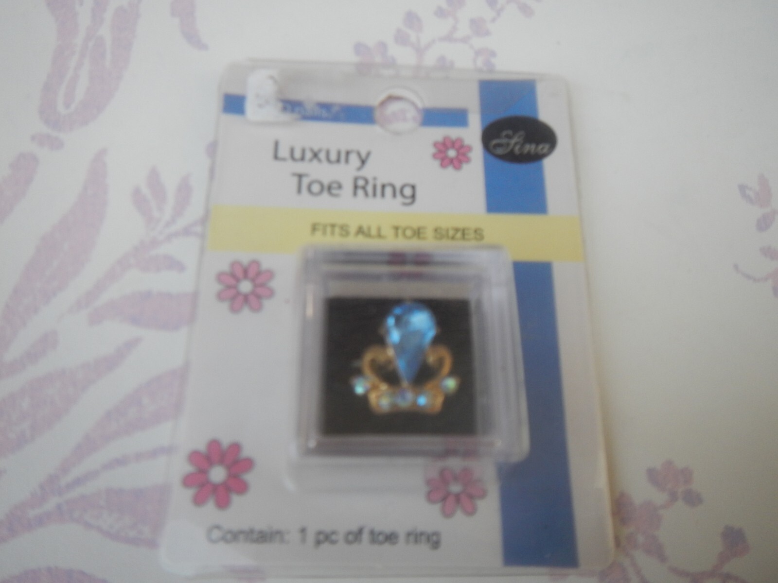 VINTAGE TOE RING , SILA BRAND , GEM STONE CROWN , PALE BLUE NEW IN PACKAGE