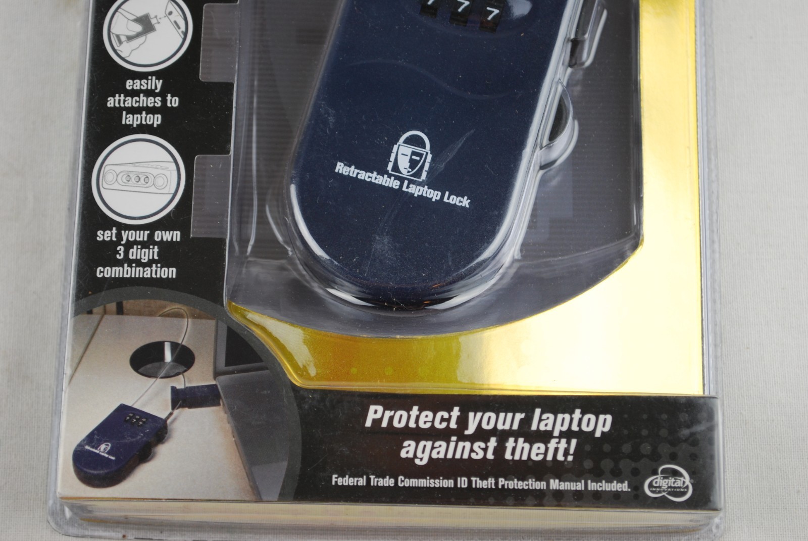 SECURITY DR. RETRACTABLE LAPTOP LOCK, NEW, SEALED Clamshell Packaging