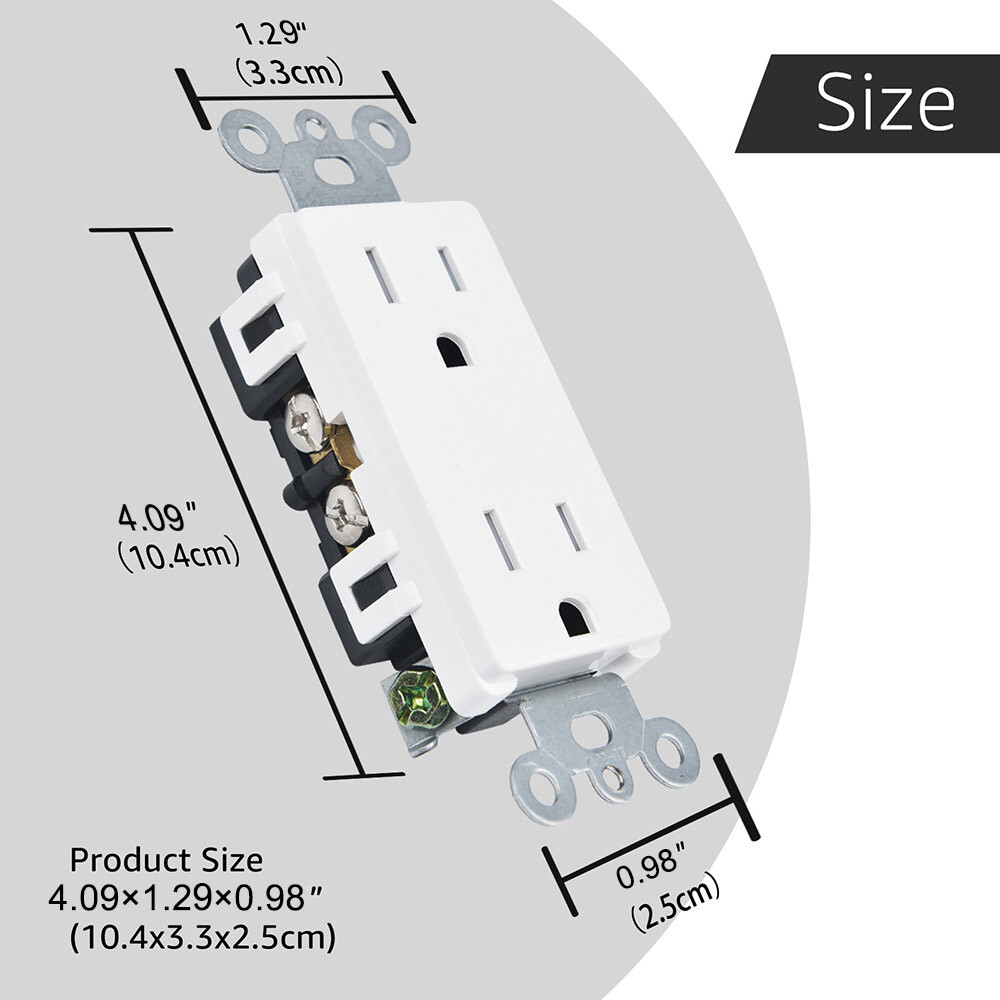 Decor Wall Recetpacle Outlet 15Amp 3 Wire Self-Grounding Tamper Resistant 24Pack