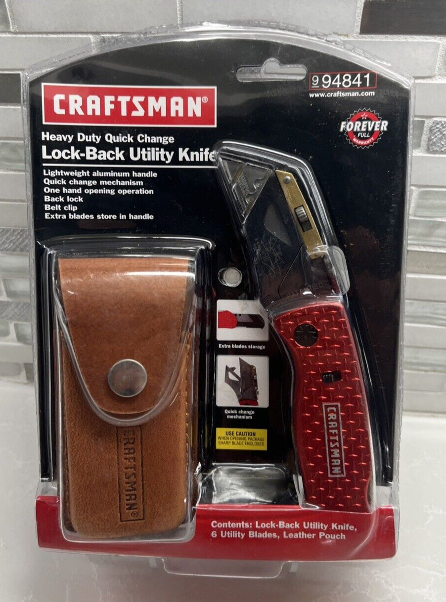 Sears Craftsman Folding Lock Back Utility Knife Rare 94841 Red Leather Pouch NEW