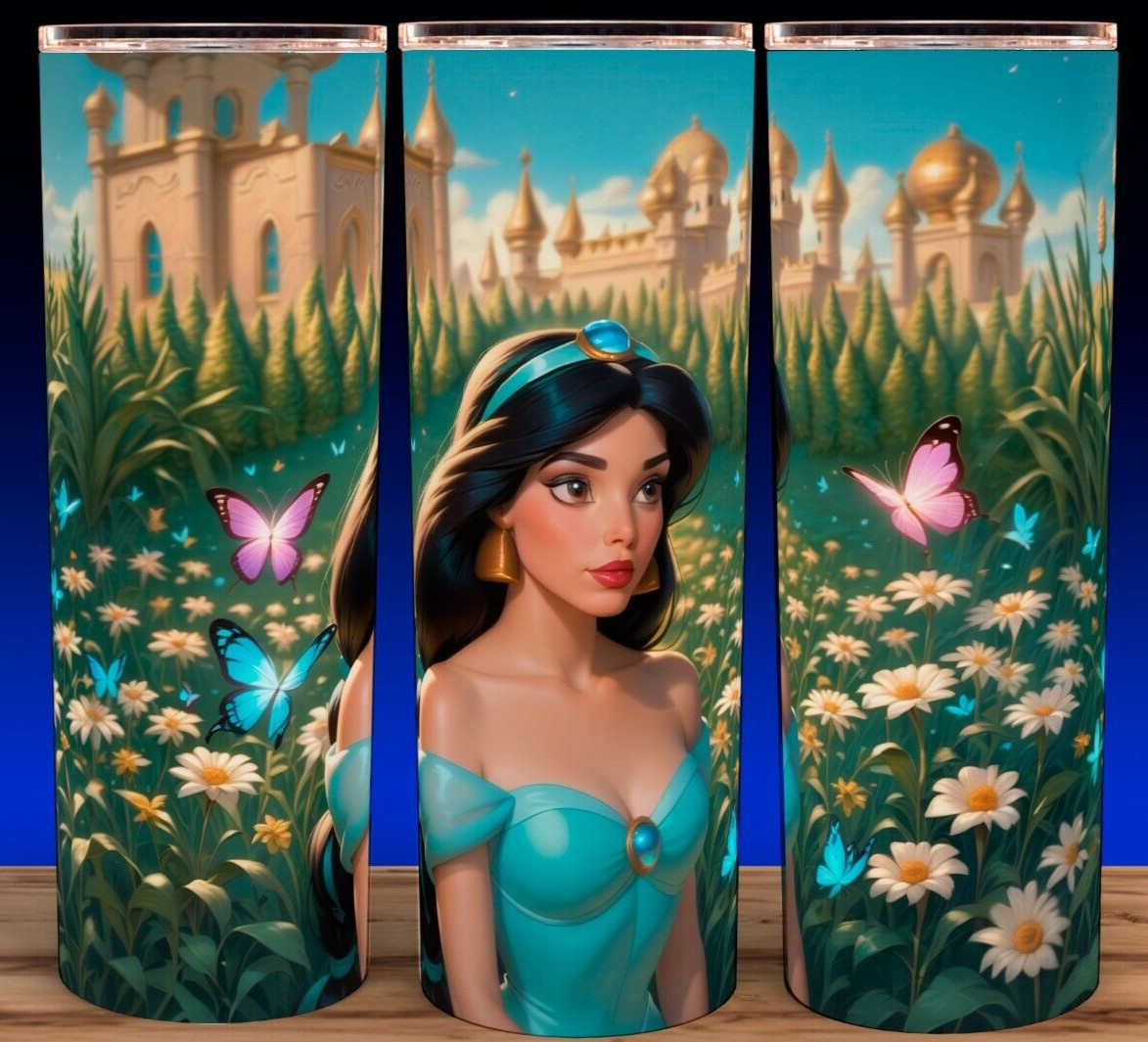 Princess Jasmine in a Floral Butterfly Garden Cartoon Cup Mug Tumbler