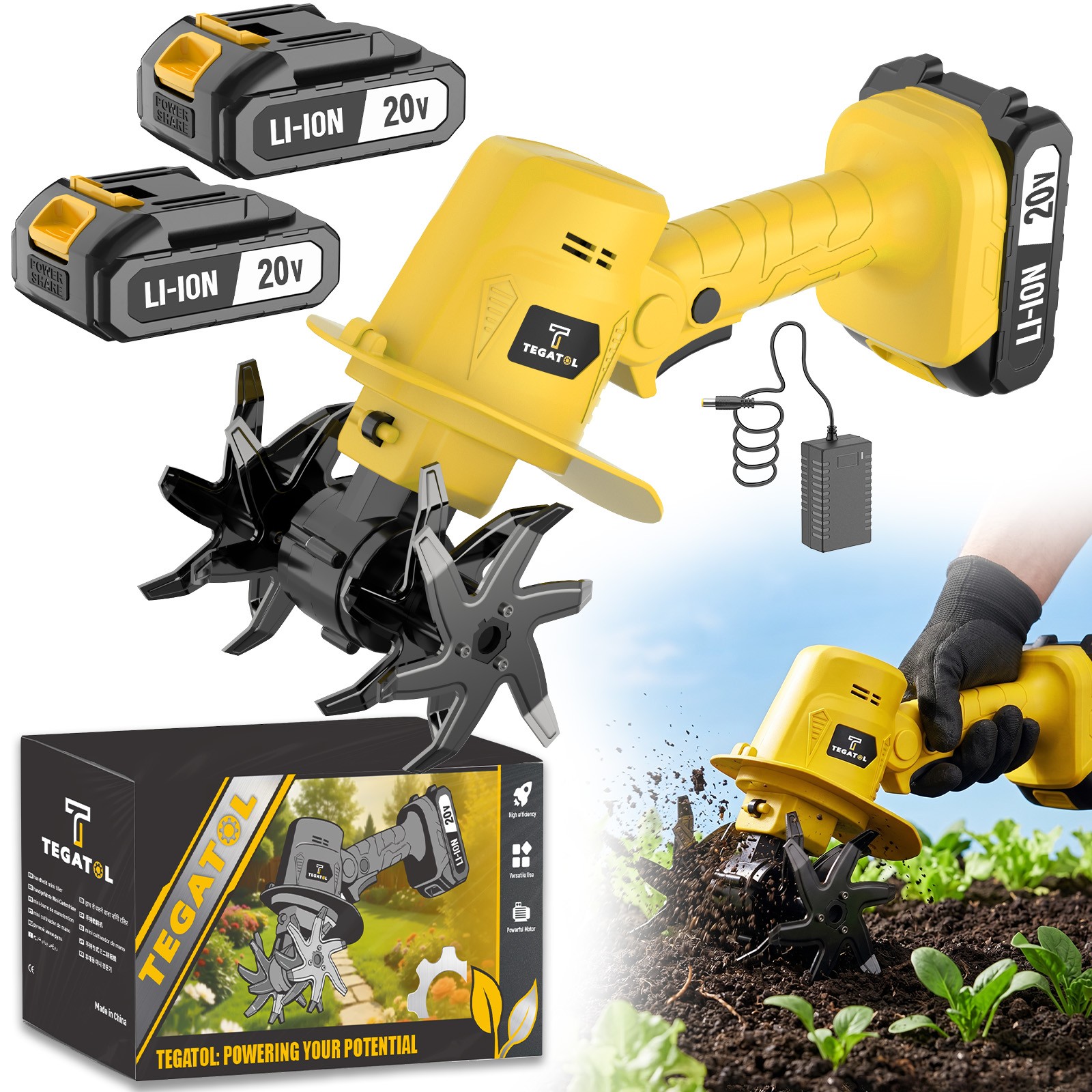 20V Cordless Handheld Soil Loosening Machine, Portable Soil Tiller
