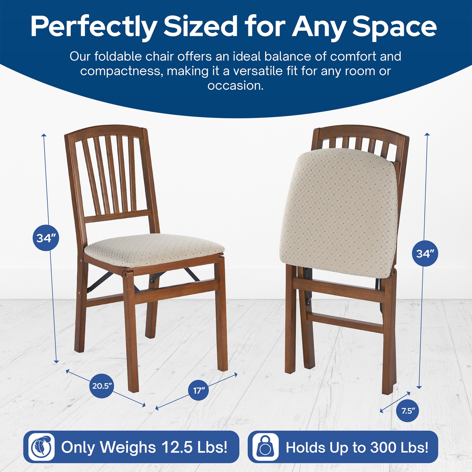 MECO Stakmore Wood Fabric Upholstered Seat Folding Chair Set, Fruitwood (2 Pack)