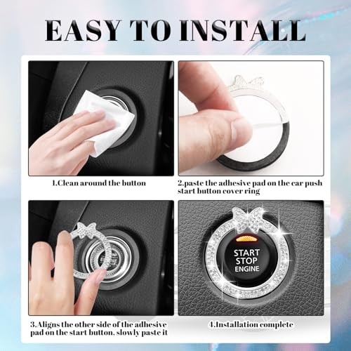 2PCS Bling Butterfly Car Engine Start Button Cover Ring,Car Push to Style 2