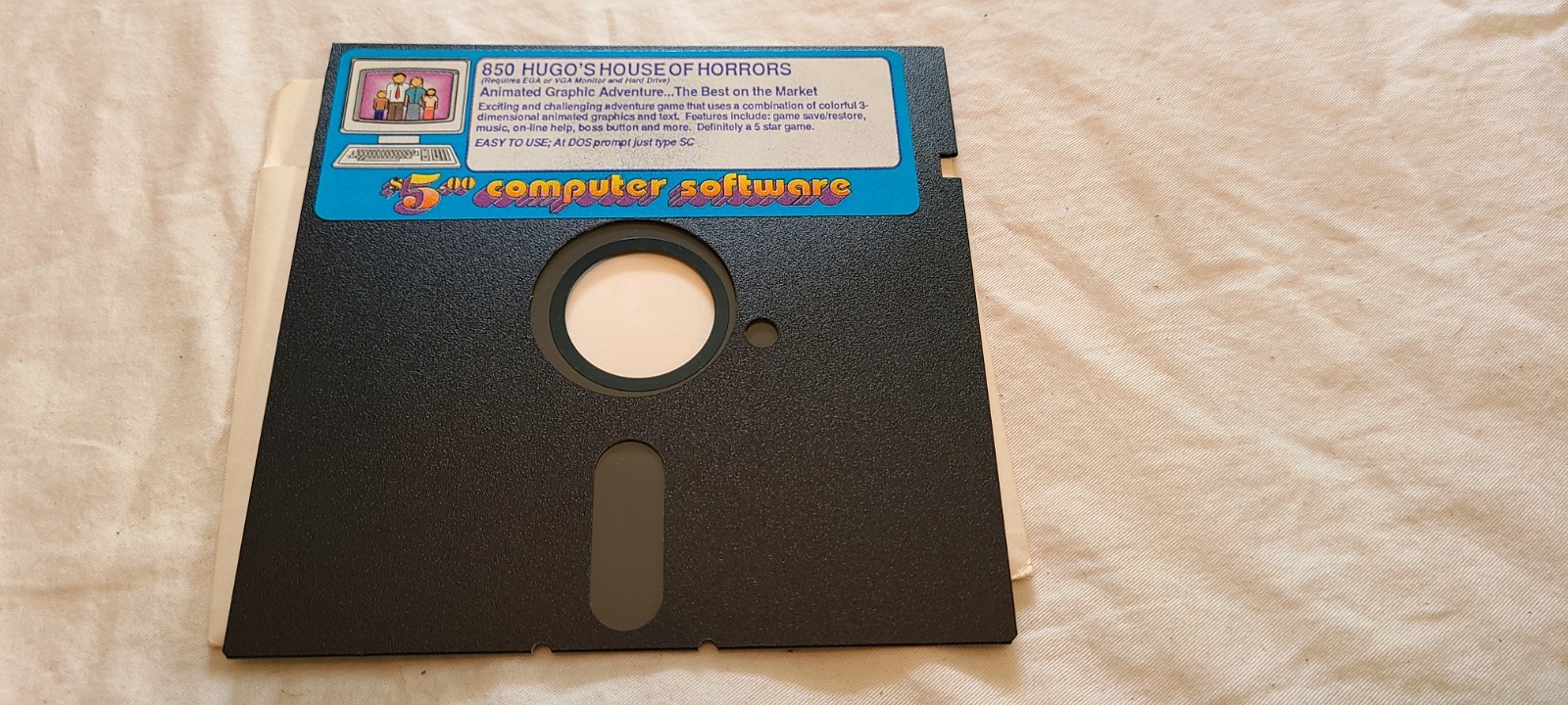 Vintage 5.25" 850 HUGO'S HOUSE OF HORRORS Animated Adventure Computer Disc