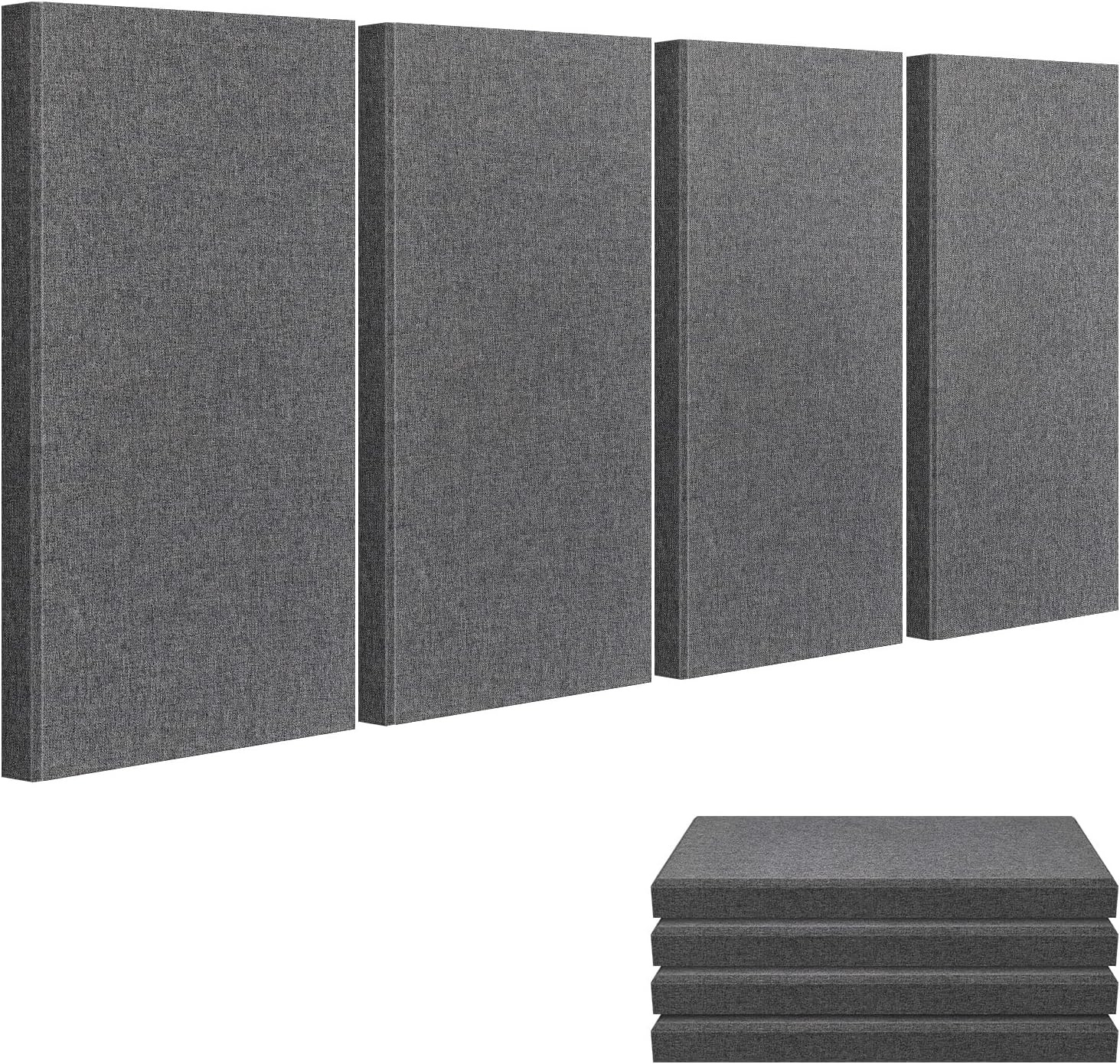 4 Pack Acoustic Fiberglass Wall Panels - Sound Absorbing, Heather Grey