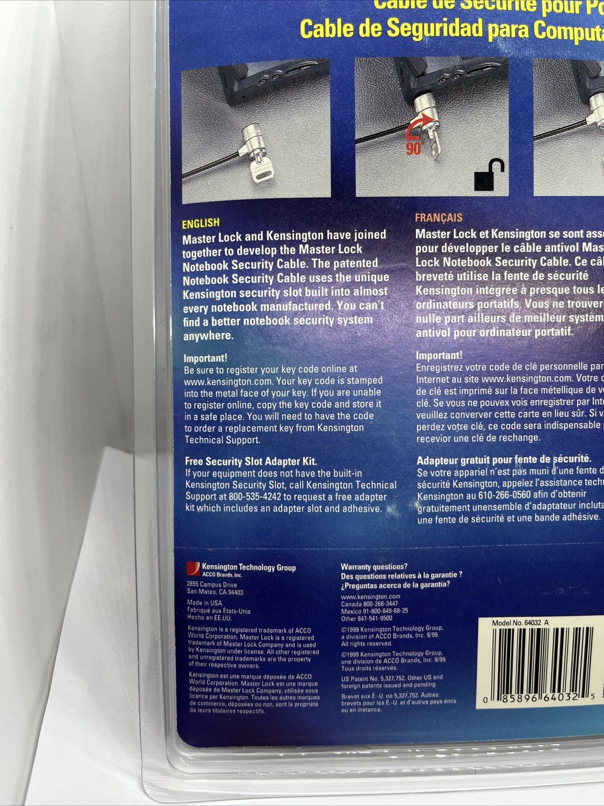 New In Package MASTER LOCK Universal Notebook Security Cable Lock Anti Theft