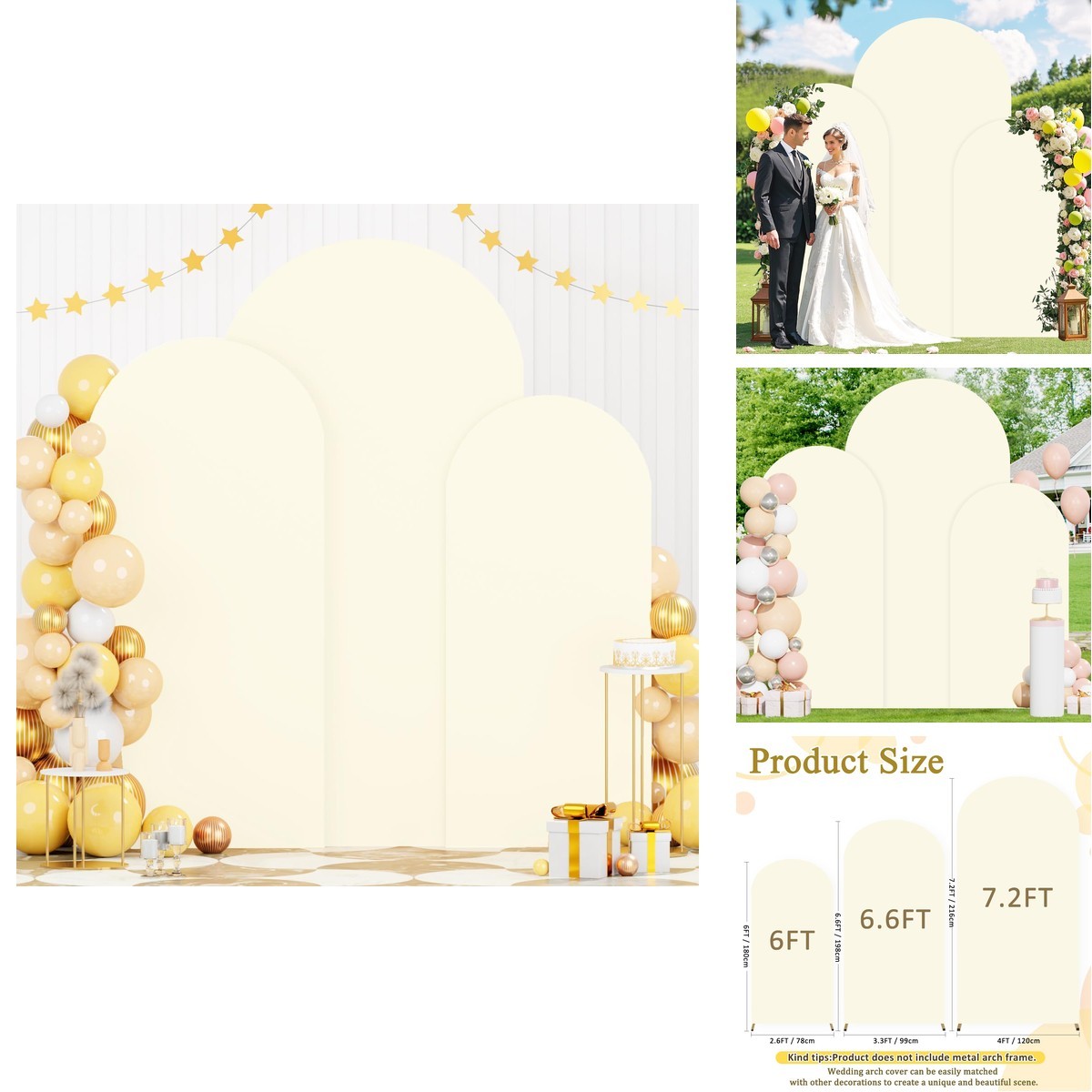 FOTSHARER Ivory Arch Cover Set of 3 Spandex Covers 6FT 6.6FT 7.2FT Wedding