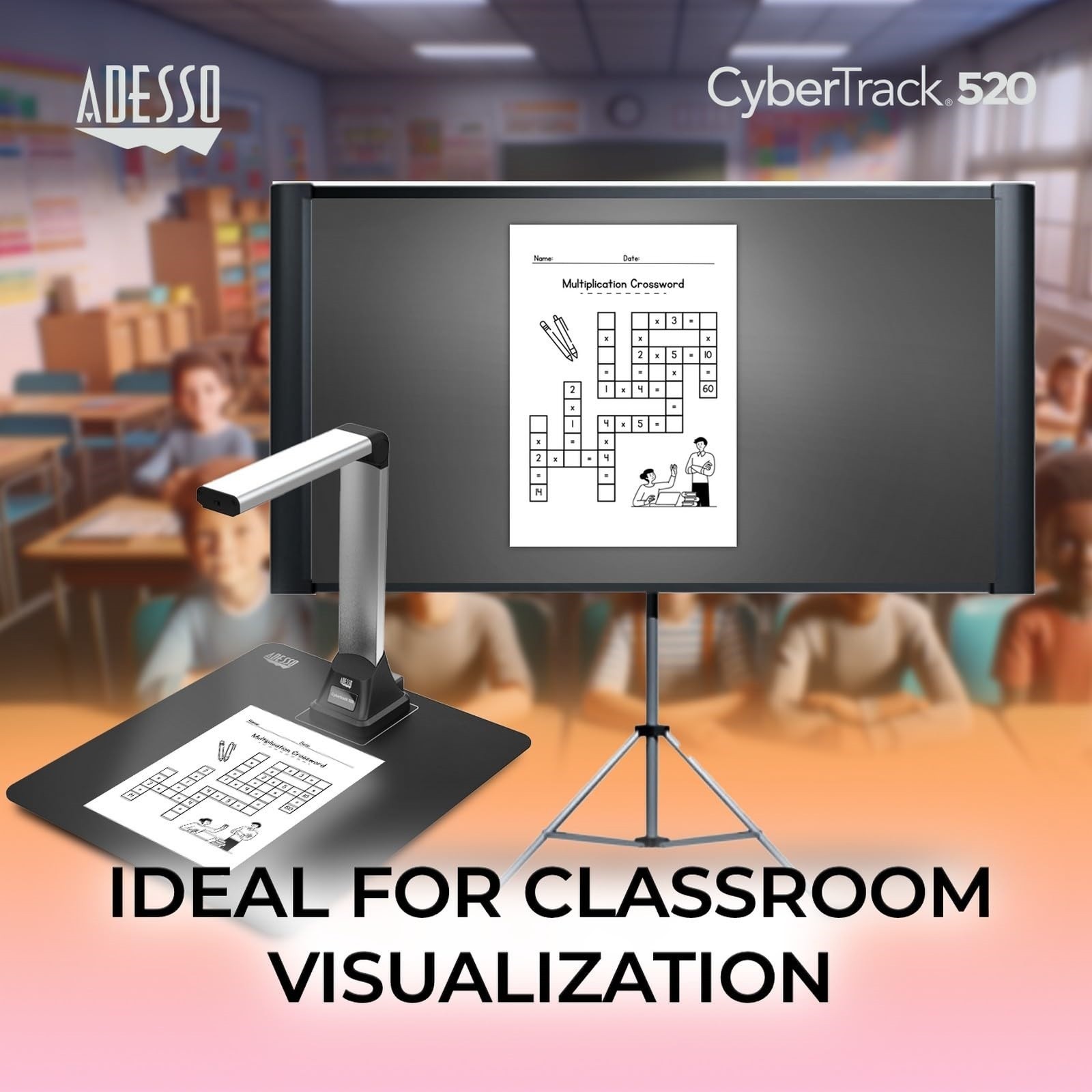 Adesso 5MP Fixed-Focus A4 Document Camera Scanner with OCR Text Recognition