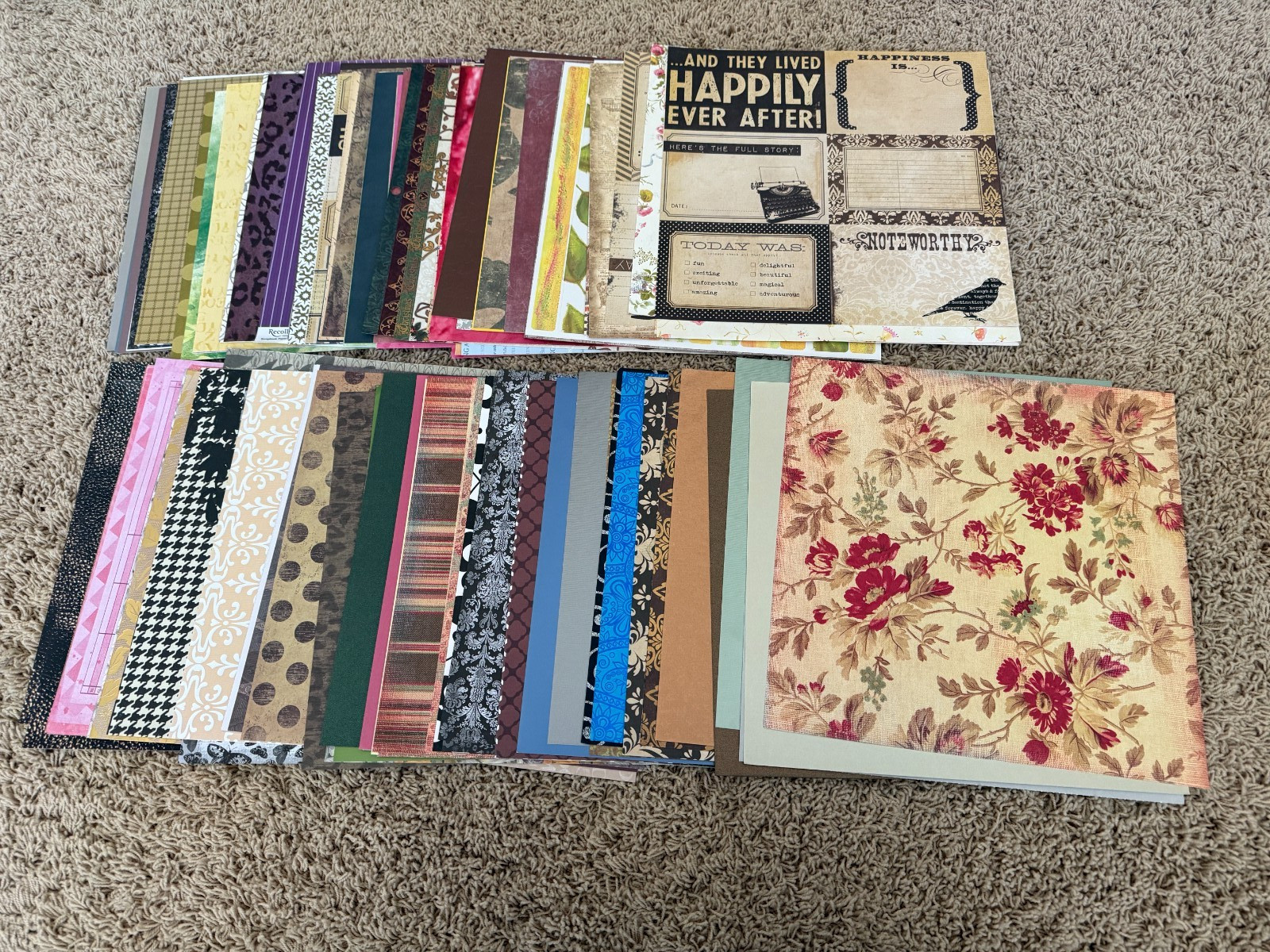 Lot of Scrapbooking paper & card stock, 150 pieces, wide variety