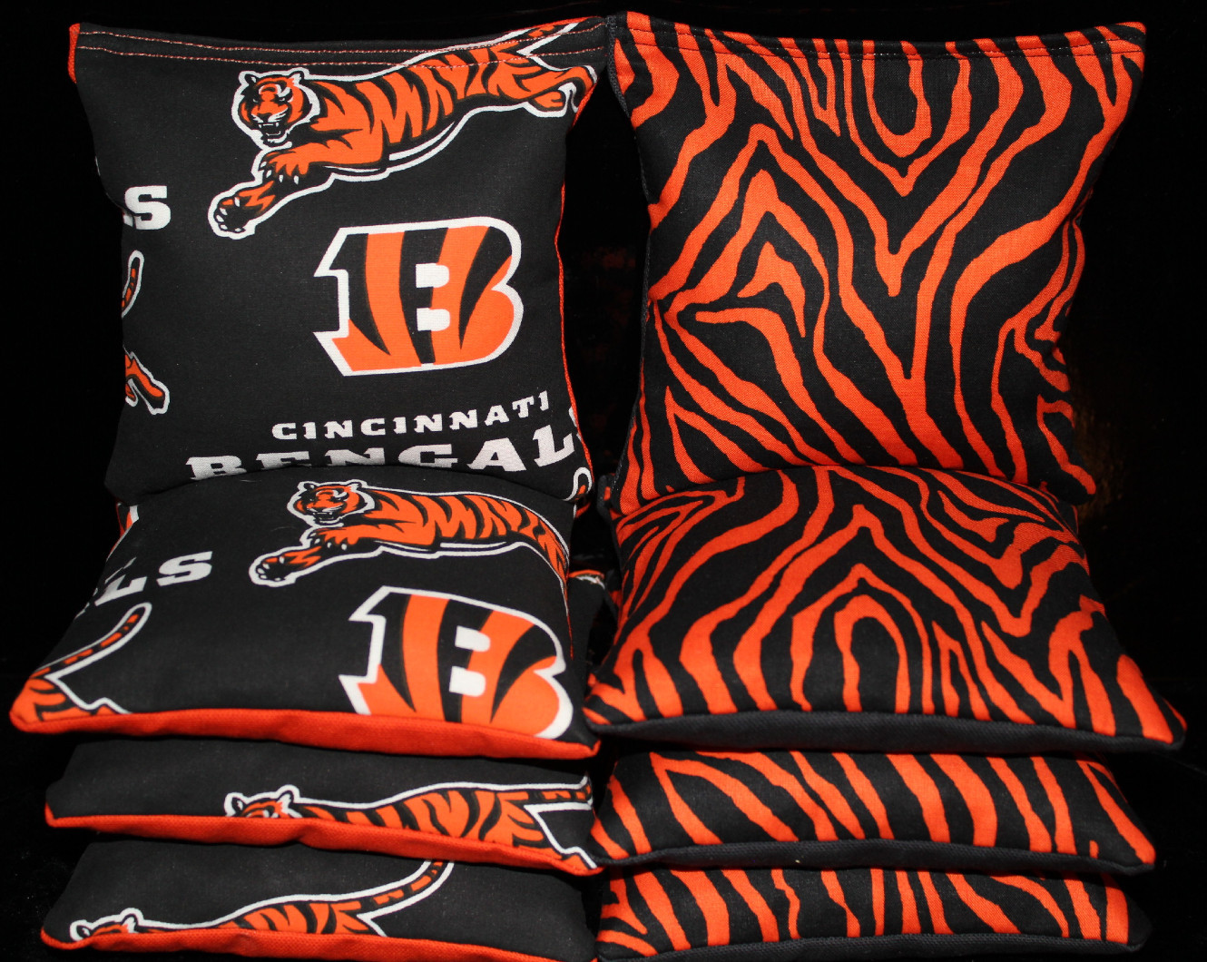 CORNHOLE BEAN BAGS made w CINCINNATI BENGALS Fabric Toss Game 8 ACA Reg Bags