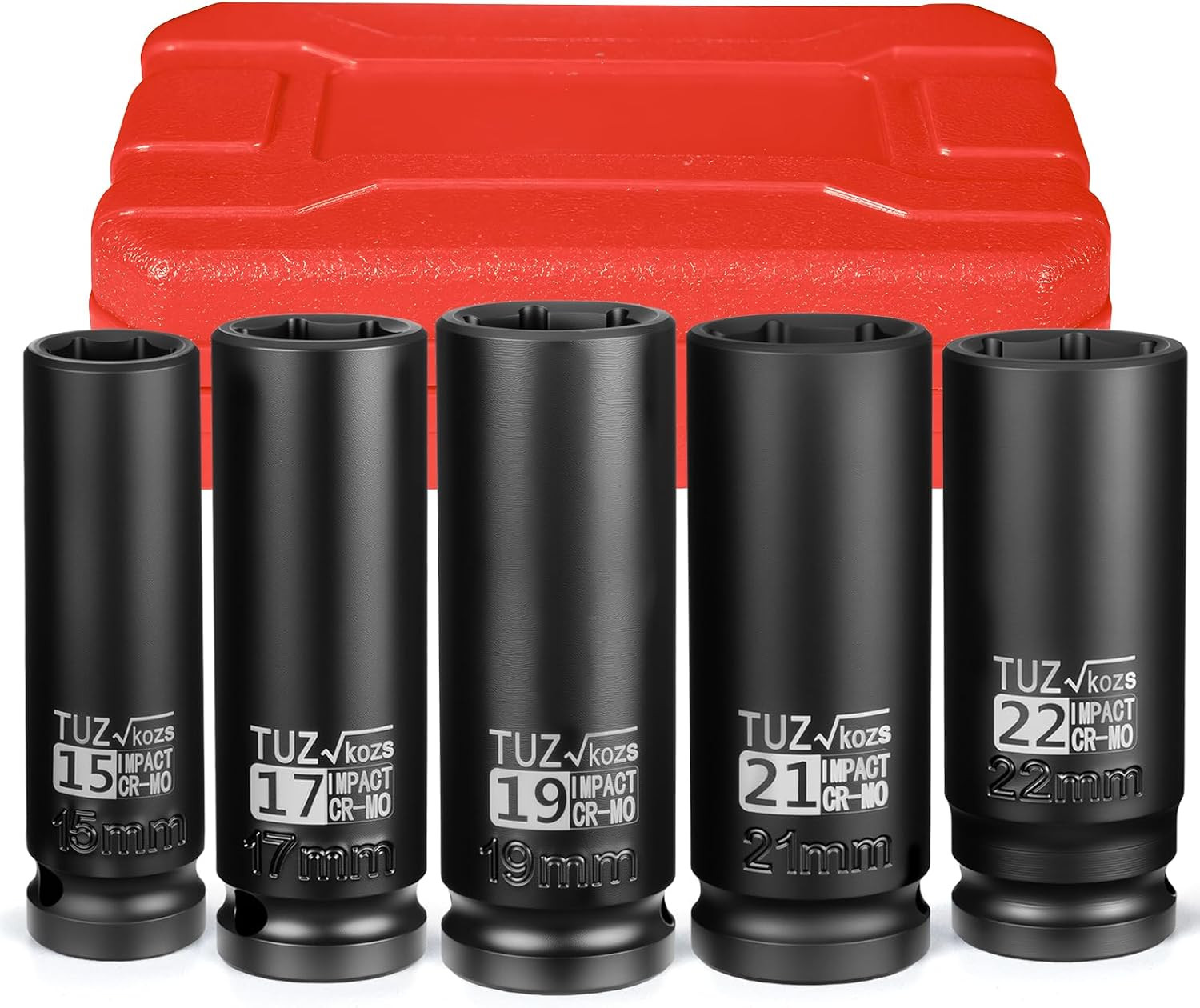 5-Piece 1/2" Drive Metric Deep Impact Socket Set, 15-22mm, 6-Point