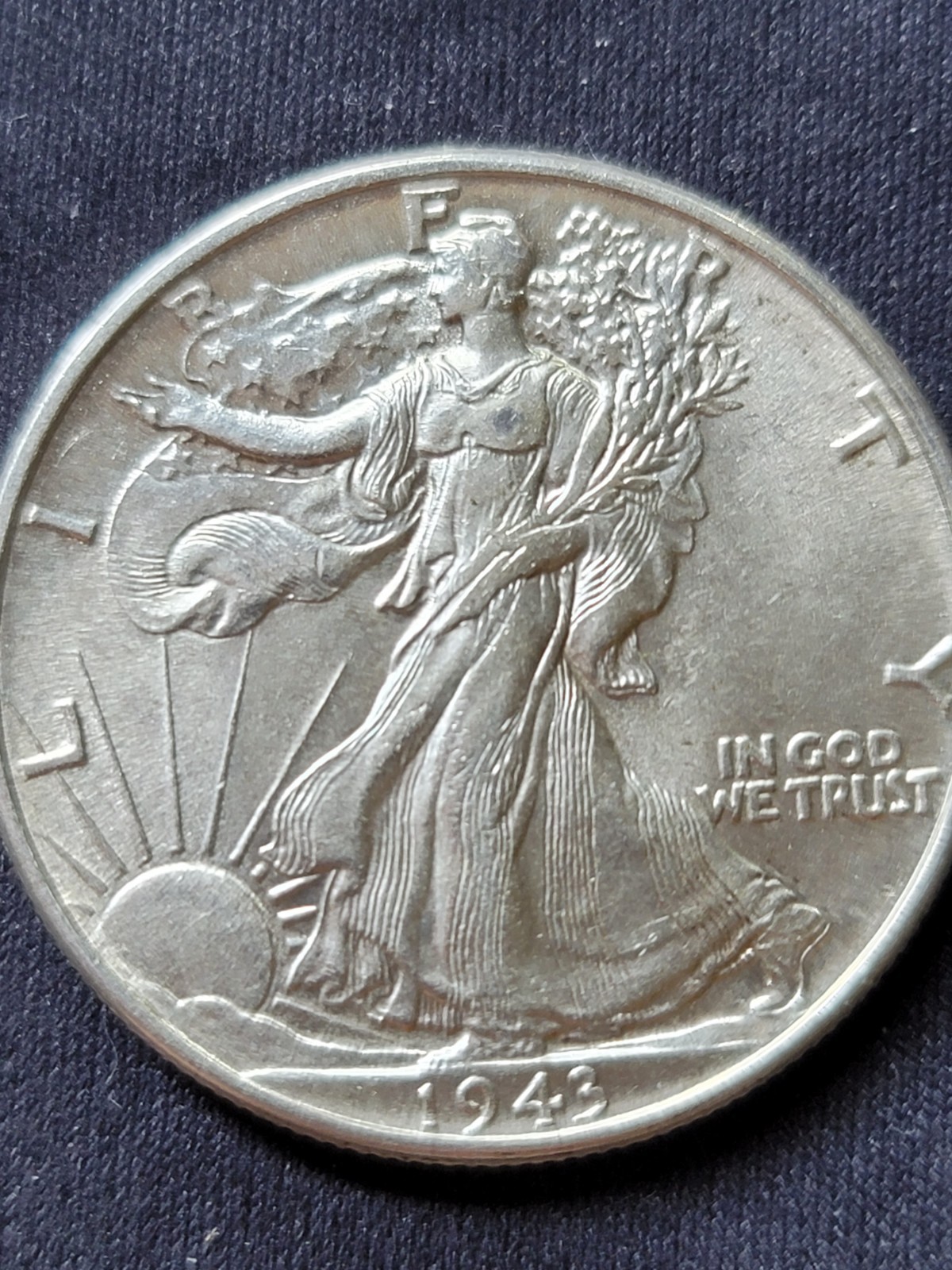 1943 Walking Liberty Half Dollar 90% Silver AU Original Nice Eye Appeal