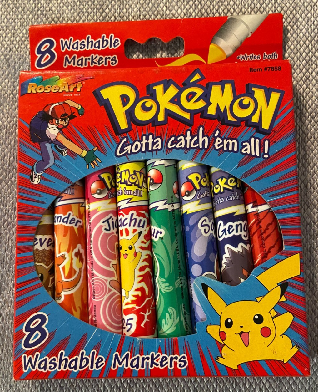 1999 POKEMON 8 WASHABLE MARKERS SEALED IN PACKAGE NINTENDO ROSE-ART MINT M4