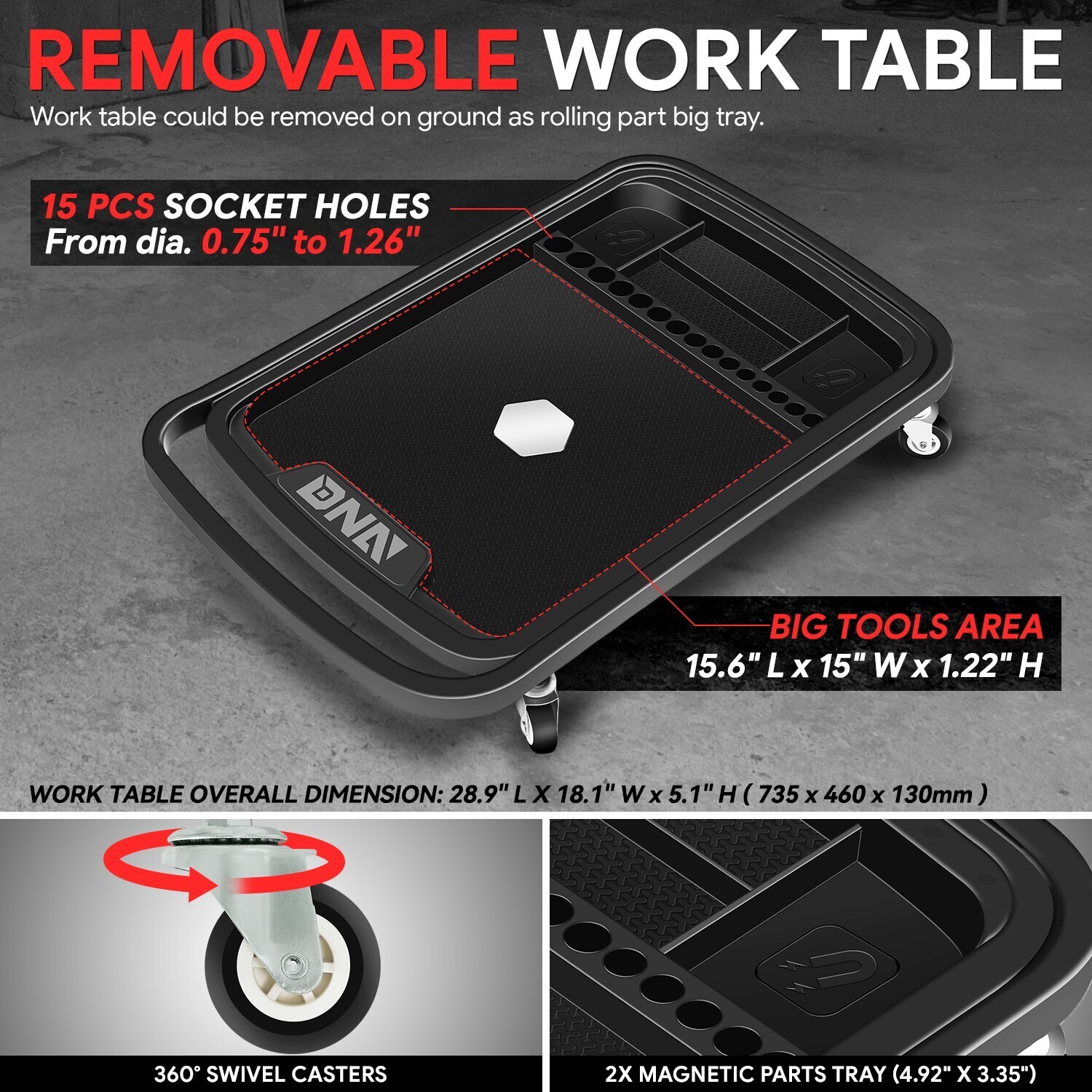 2-In-1 Sturdy Durable Adjustable Storage Working Table w/ 360° Rolling Casters
