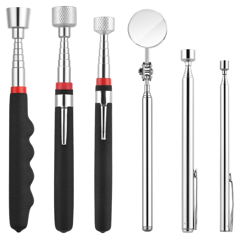 6pc Magnetic Pickup Tool Set Extendable Retractable Wand Nuts Screws Metal 75