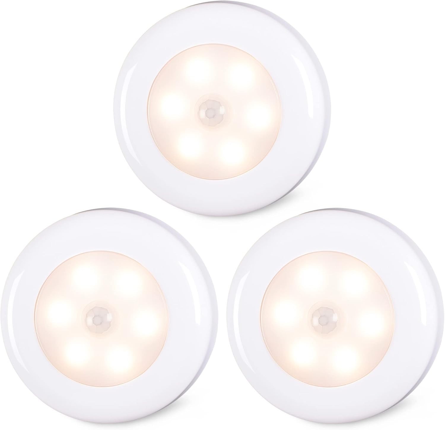 3 Pack 2.8” Motion Sensor Lights Indoor AAA Battery Operated, Stick on LED Pu...
