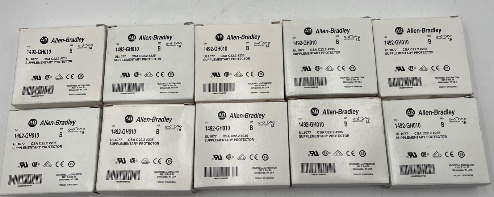 AB 1492-GH010 Mini Circuit Breaker 1A 1P 250VAC 65VDC DIN Rail Lot of 10