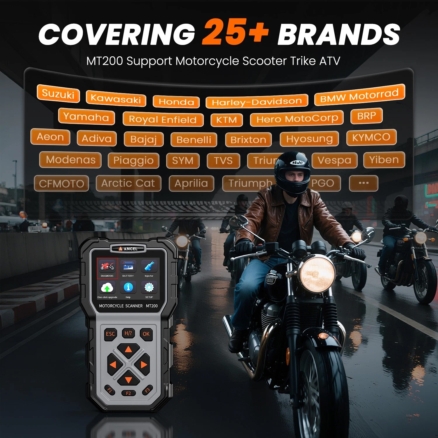 ANCEL MT200 OBD2 Motorcycle Diagnostic Scanner Code Reader For BMW BRP HARLEY