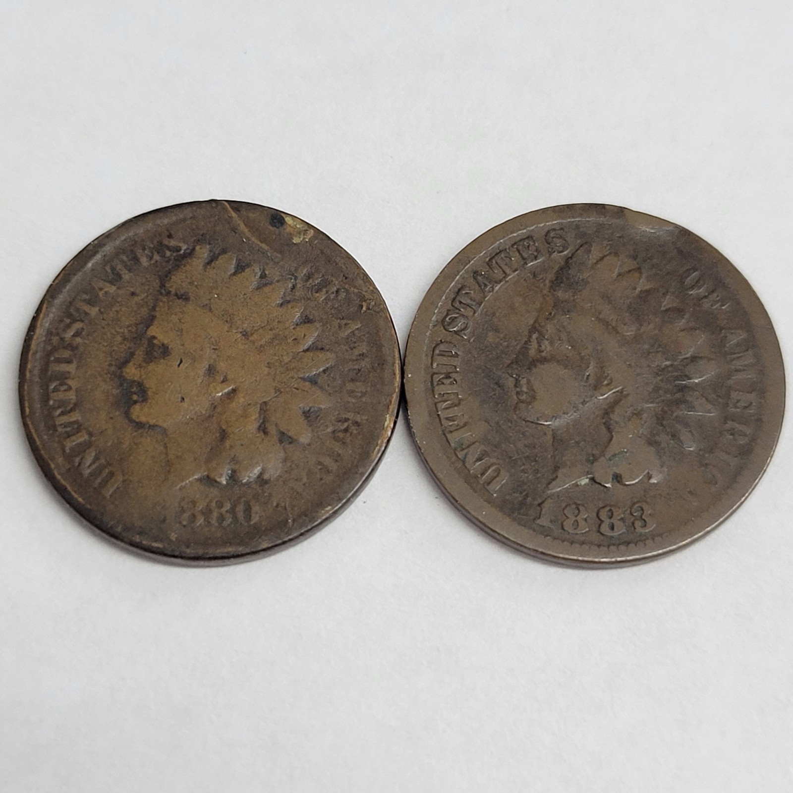 2 Indian Head Pennies 1880 & 1883 / You Buy What You See