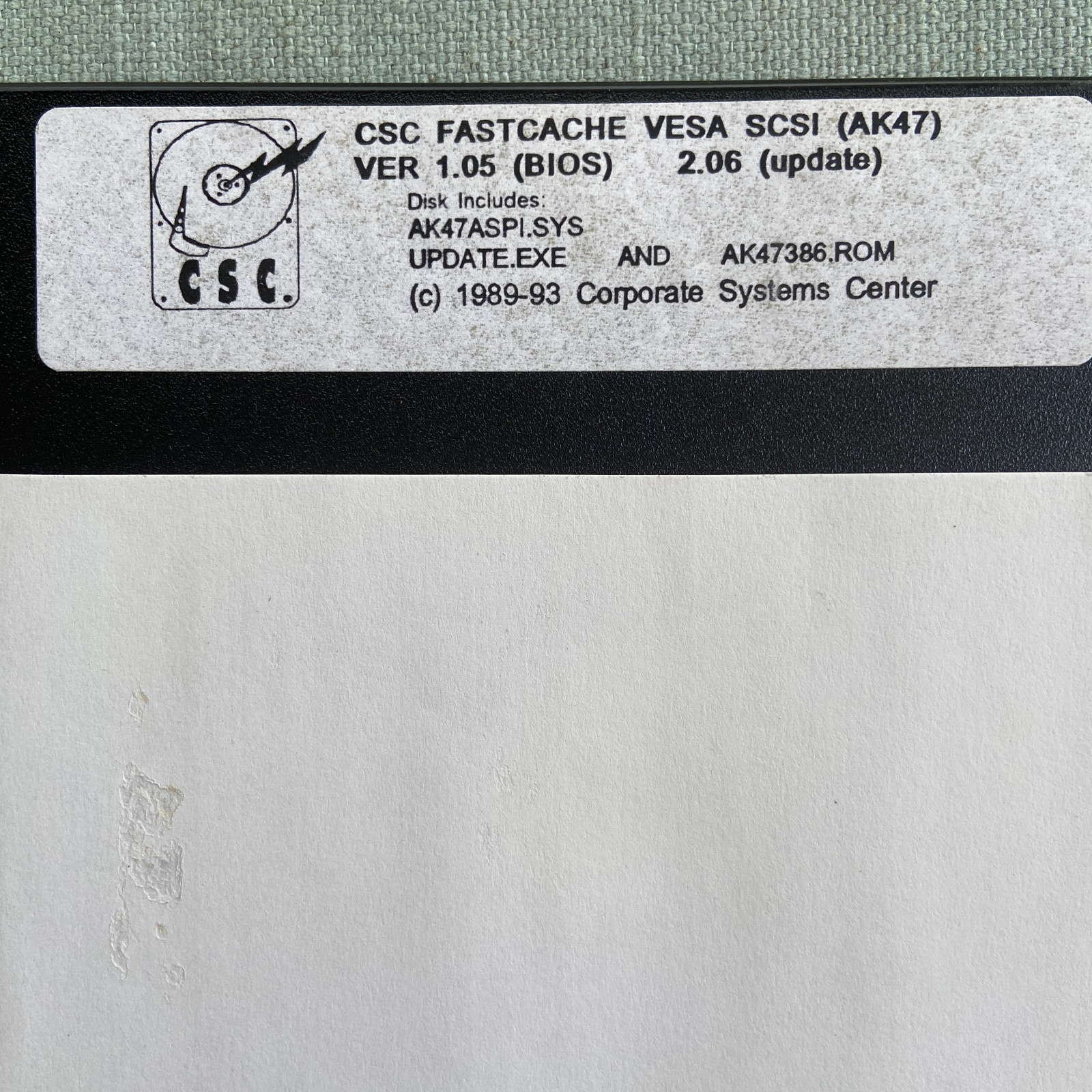 Computer Software CSC FastCache VESA SCSI Driver Disk Ver 1.05 2.06 5-1/4” VTG