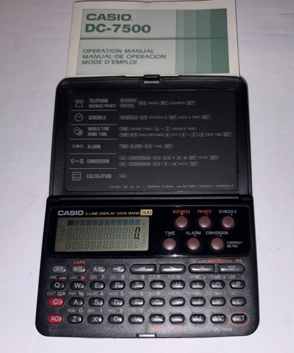 Vintage CASIO DATA BANK DC-7500 Digital Organizer Working (NEW BATTERY) TESTED