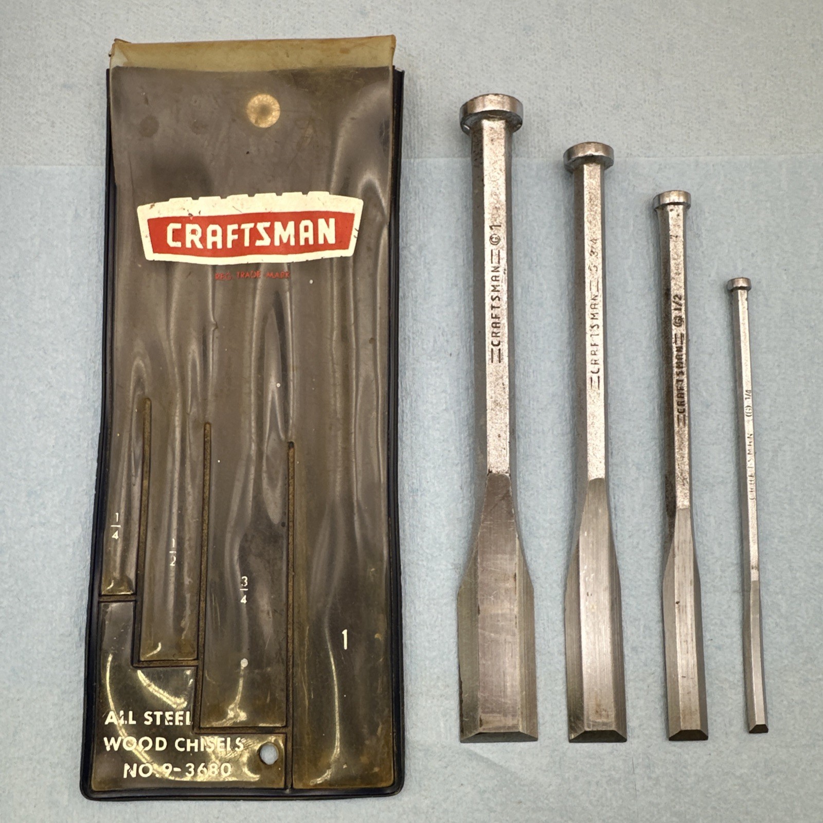 Craftsman USA 9-3680 All Steel Wood Chisel Set, 1/4, 1/2, 3,4 And 1” USA 4 Piece