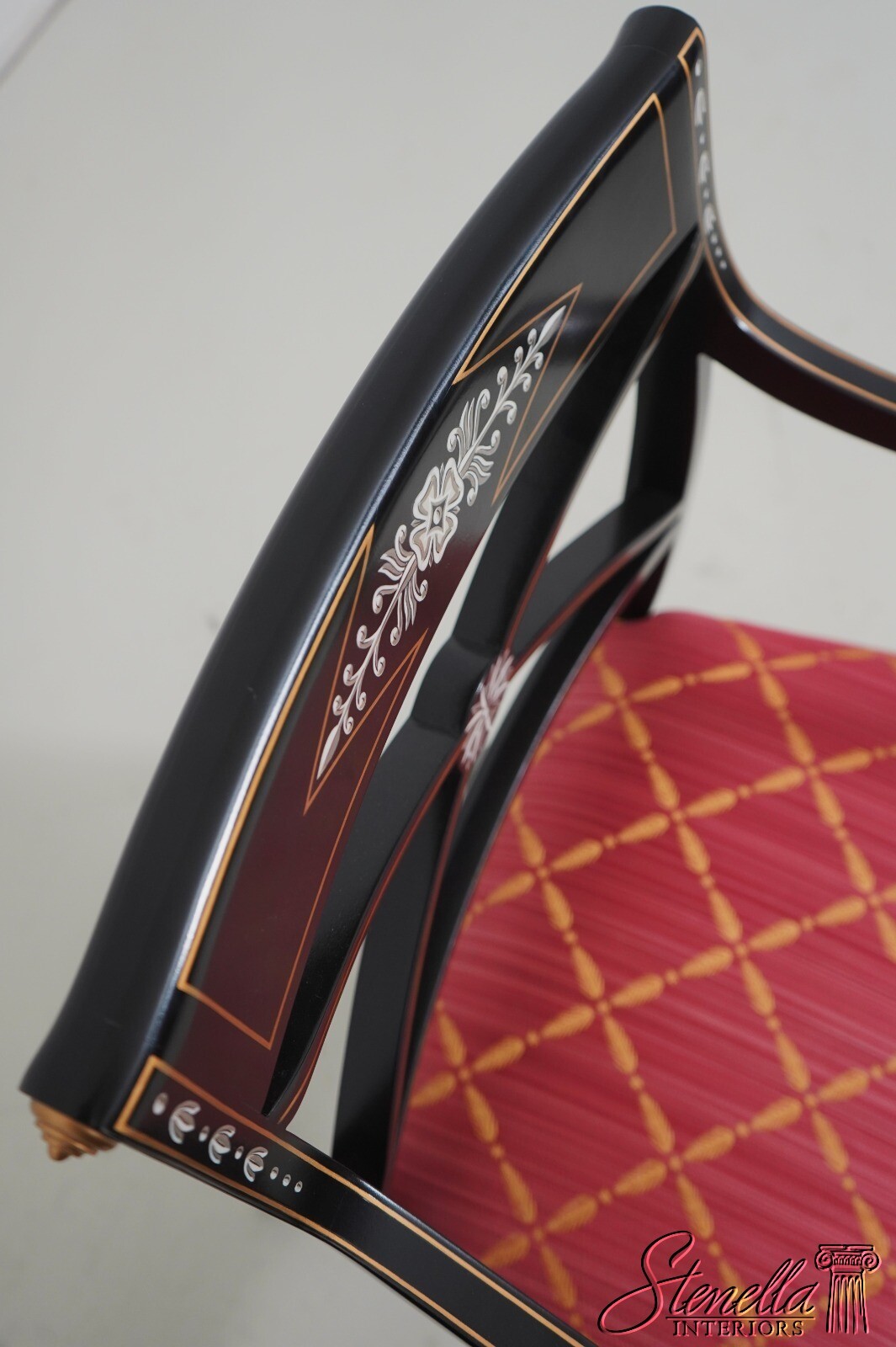 68782: KINDEL Regency Style Black Lacquer Armchair