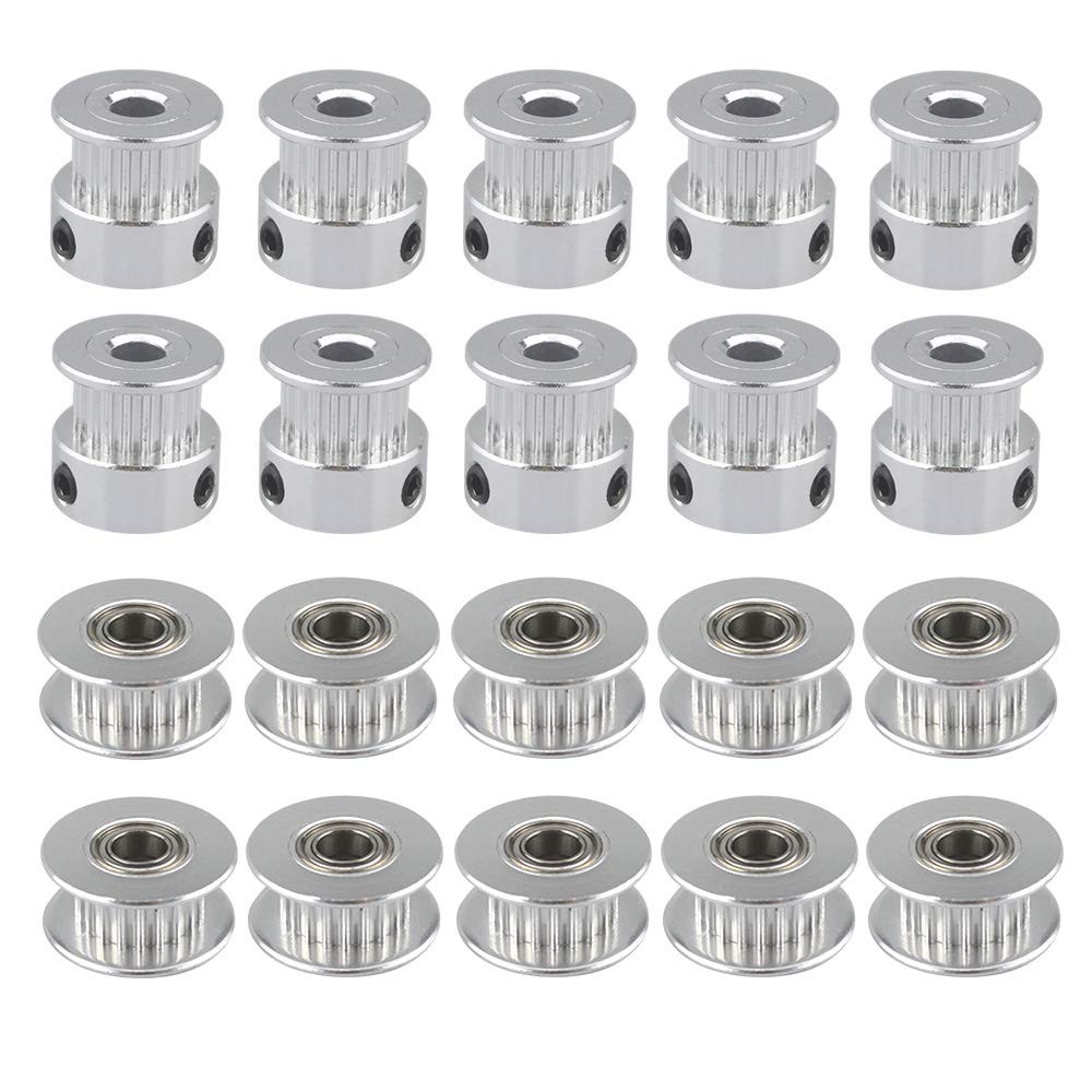 FULARR 20Pcs Premium Aluminum GT2 Pulley Kit, 20 Teeth 5mm Inner Bore, 10Pcs ...