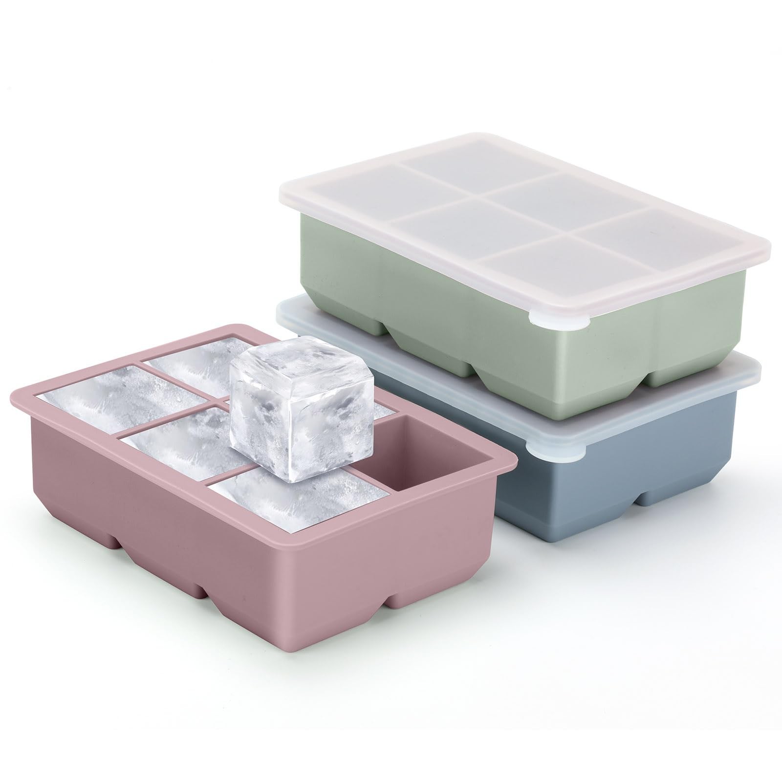 Excnorm Silicone Ice Cube Trays 3 Pack - Large Size large, Blue Pink Green