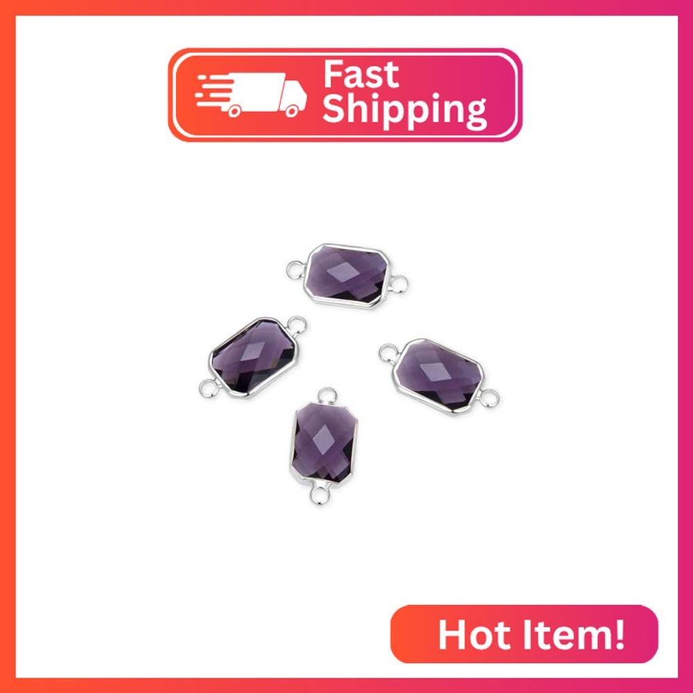 Adabele 10pcs Grade A February Amethyst Purple Birthstone Connector Rectangle Ra