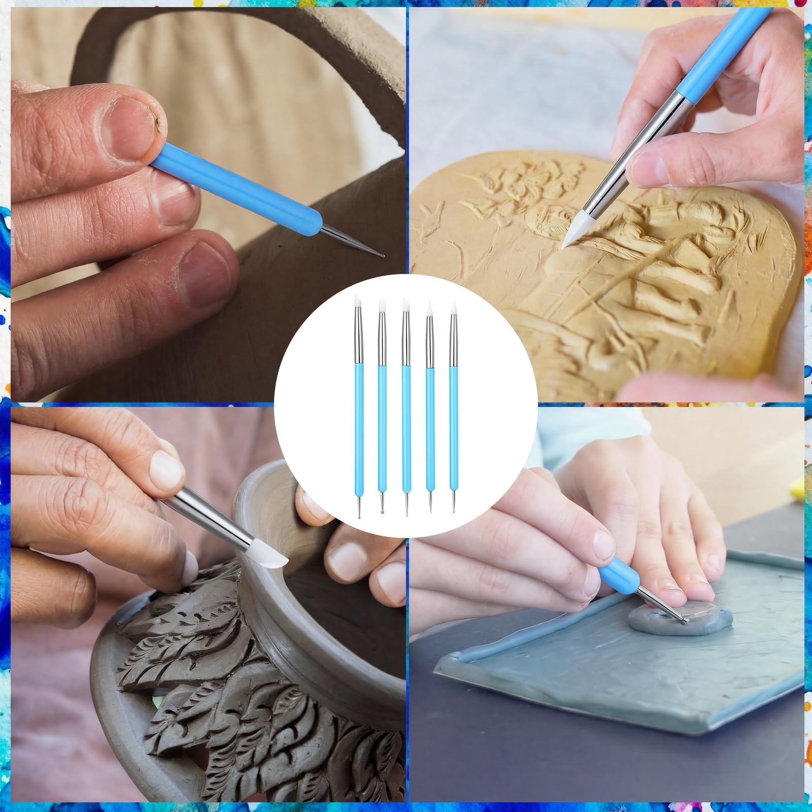 50 Pcs Silicone Clay Sculpting Tools 10 Sets Polymer Clay Tools Dotting Embos...