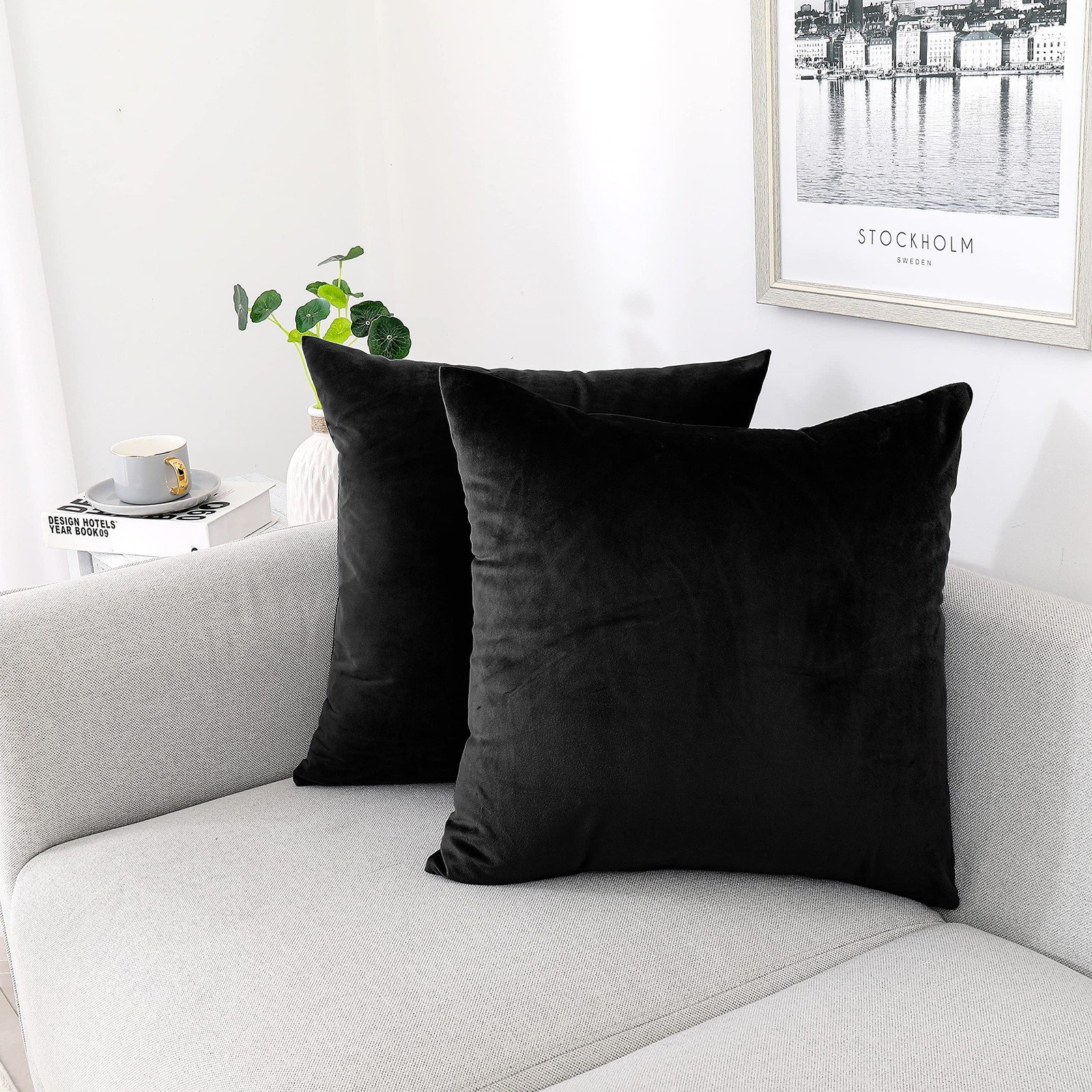 NiNi ALL Decorative Throw Pillow Covers Pack of 18" x (Pack 2), Black