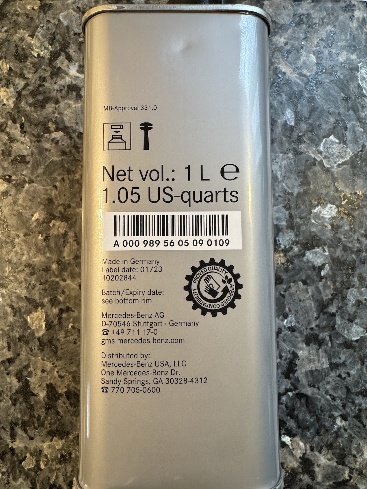 Genuine Mercedes-Benz DOT 4 Ultra Low Viscosity Brake Fluid 331.0 - 1L / 1.05qt