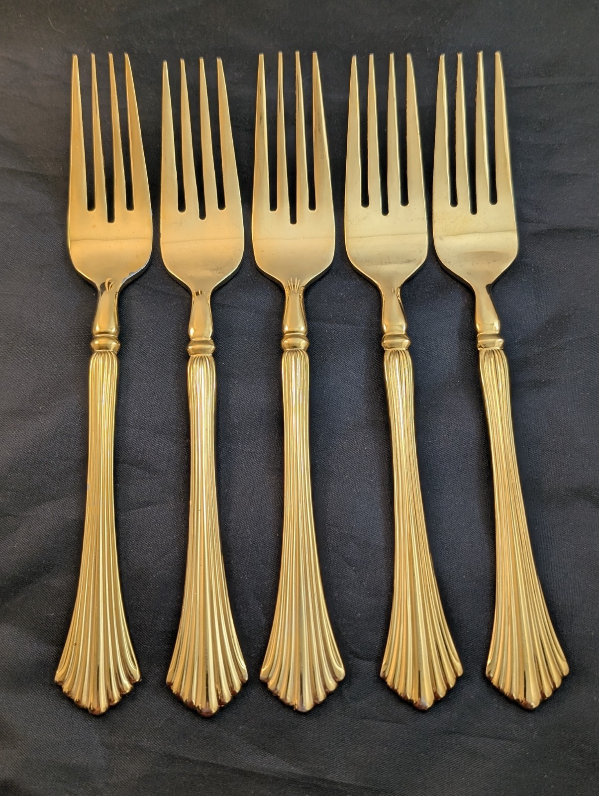 Lot Of 5 Rogers GOLD CASCADE Gold Electroplate Stainless Dinner Forks 7 1/2"