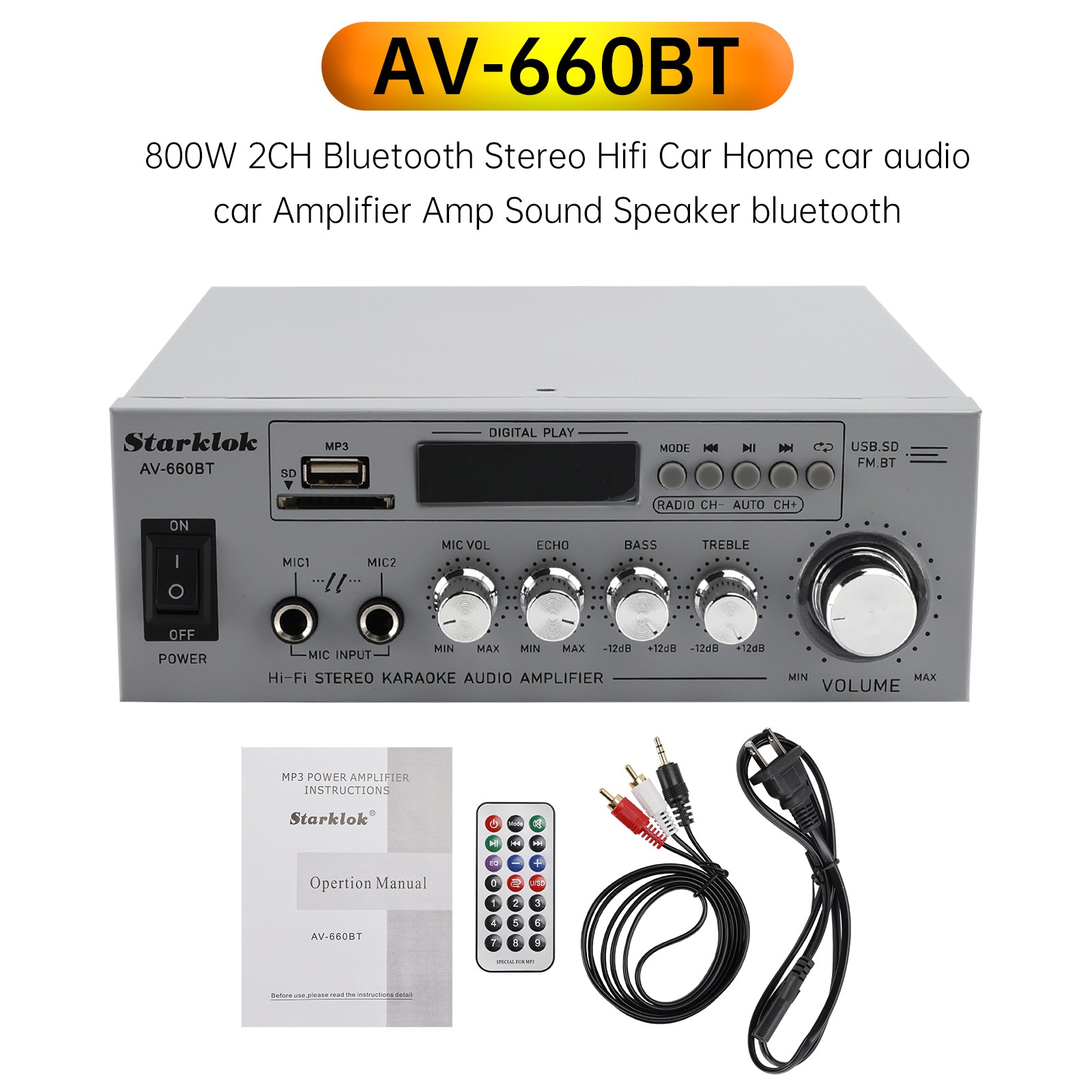 800W  2.1CH Bluetooth Stereo Hifi Car Home Audio Car Amplifier AMP Sound Speaker