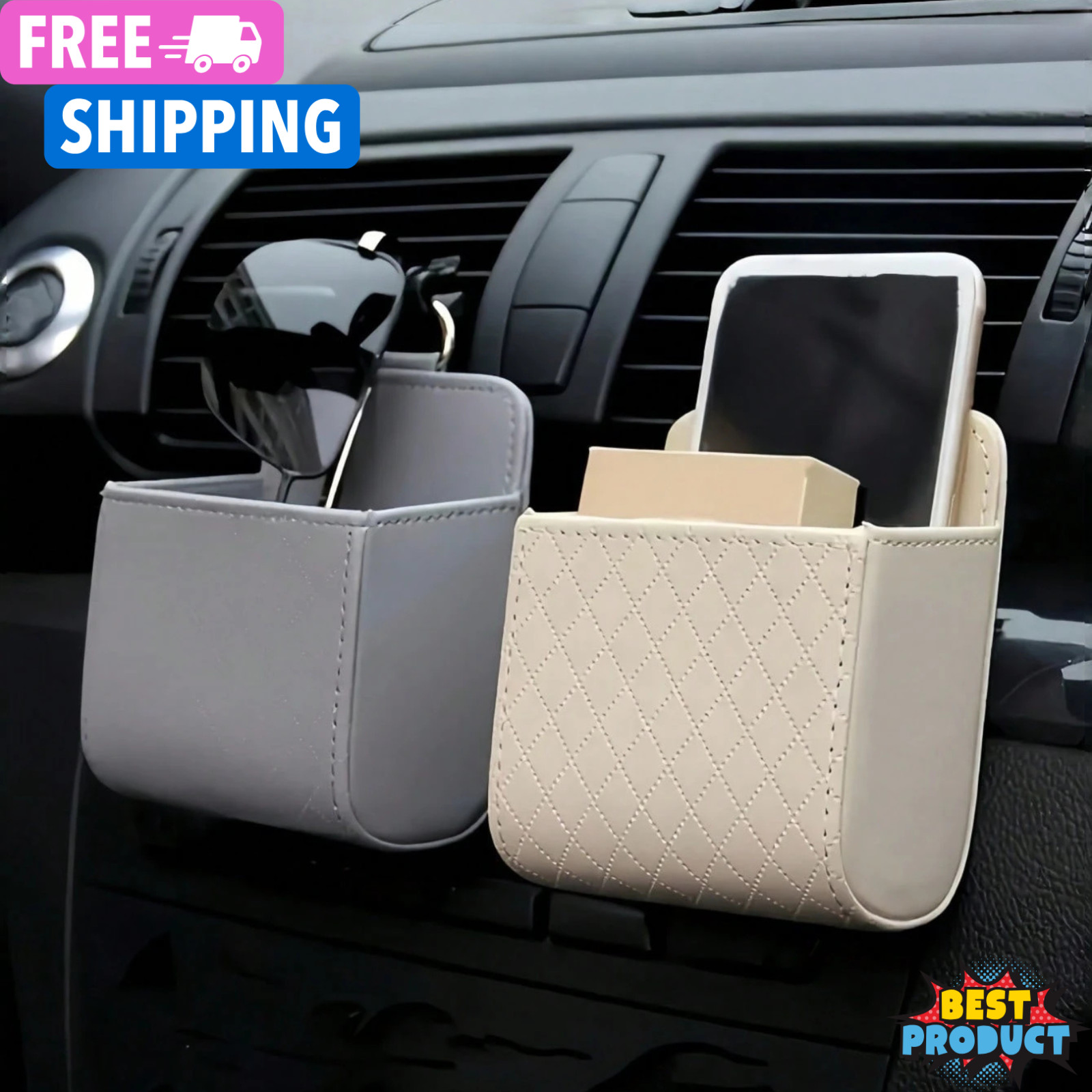 1pc Car Storage Bag Car Air Outlet Tidy Holder Car Portable Phone Hanging Bag
