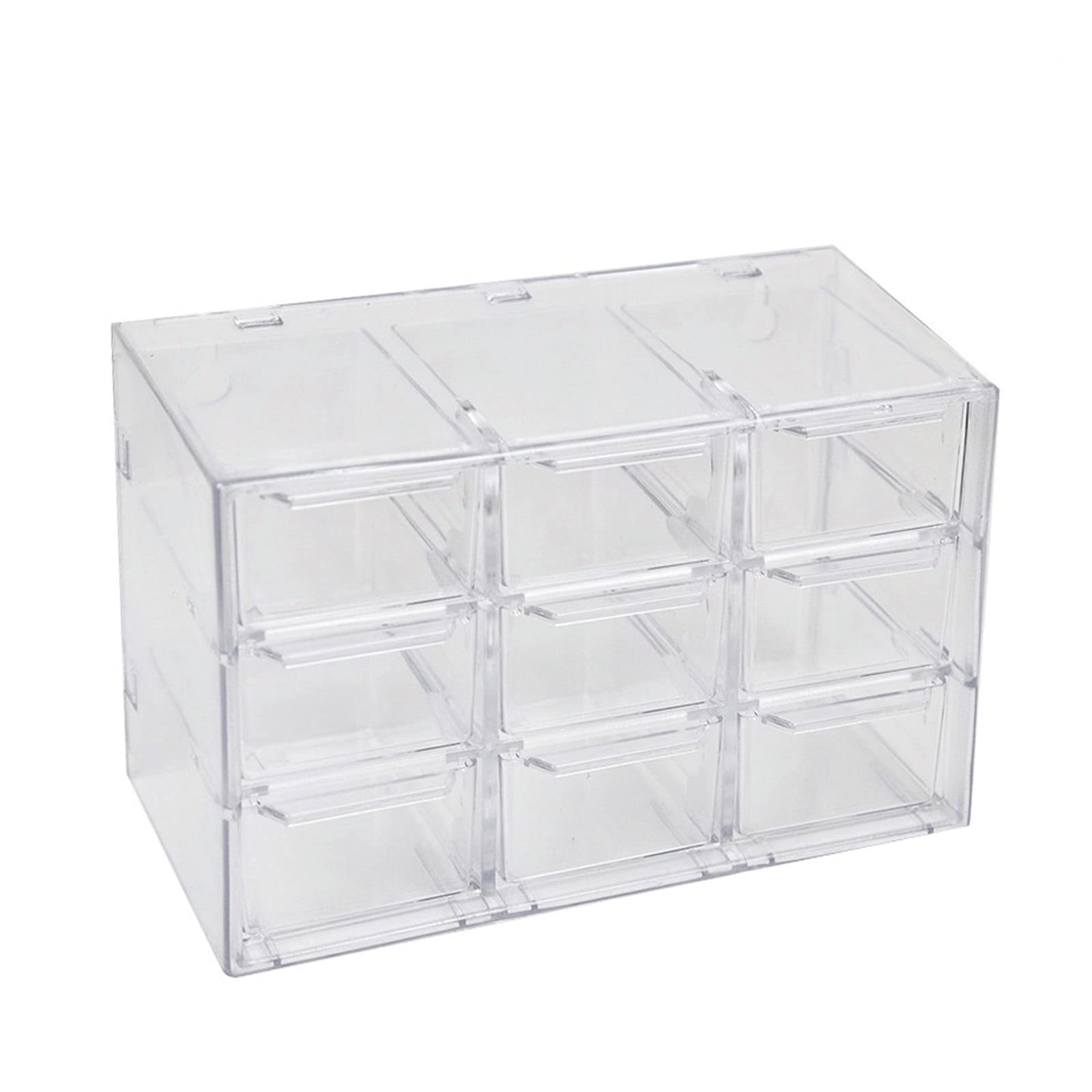 JIAFUJIN Mini Desktop Drawer Box 9 Compartments Plastic Desk Organizer Clear