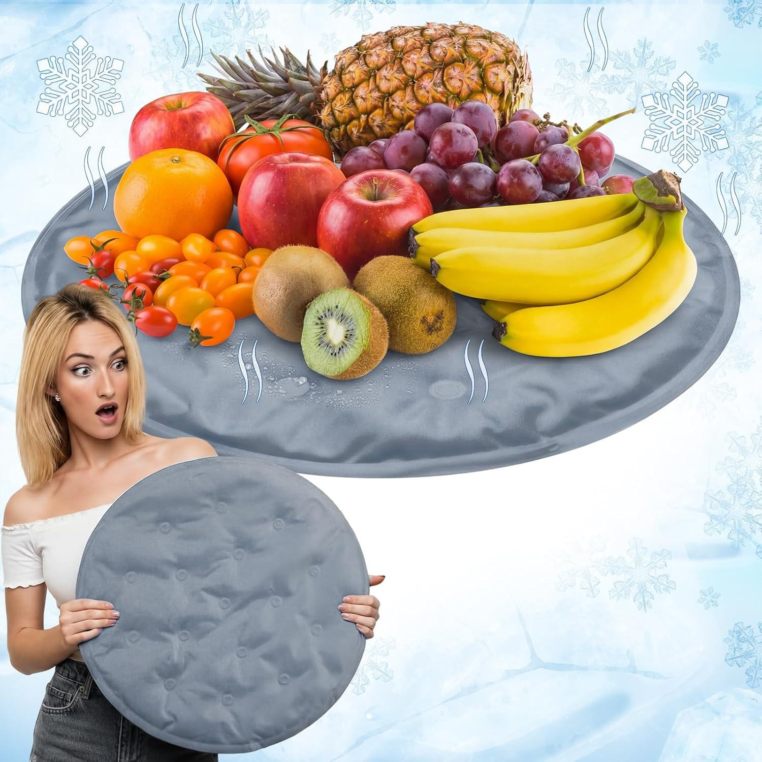 2 Pcs Reusable Freezable Ice Mat Buffet Chilled Serving Tray 15.7'' round Charcu