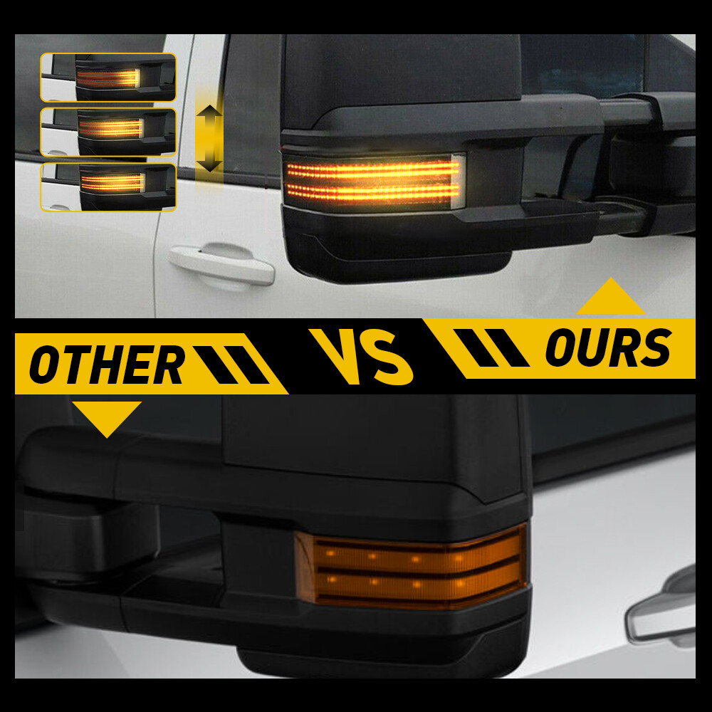For 14-18 Chevy Silverado GMC Sierra Tow Side Mirror Signal Light Switchback LED