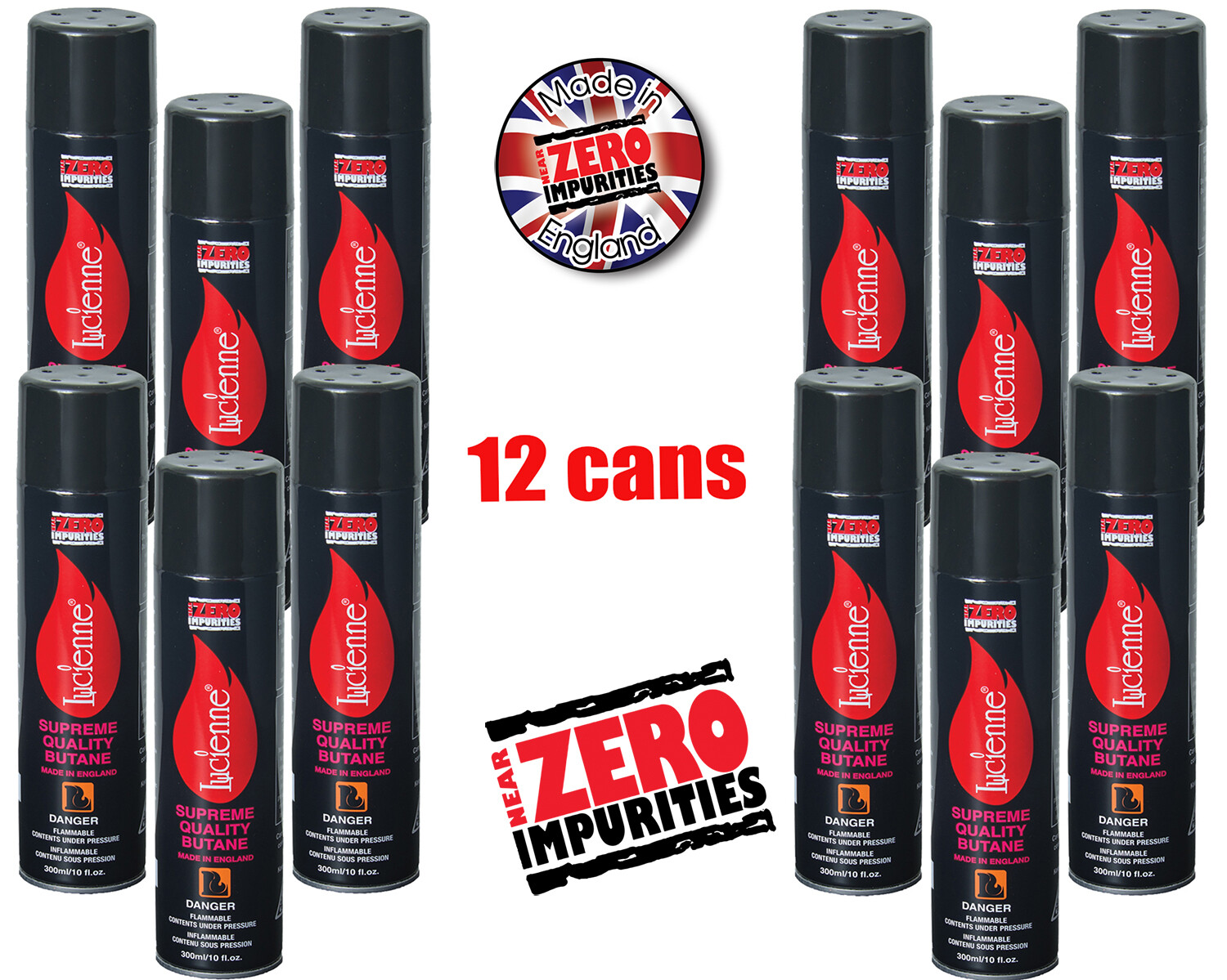 12 Cans 300ml Lucienne Quadruple Refined Lighter Refills Butane Fuel