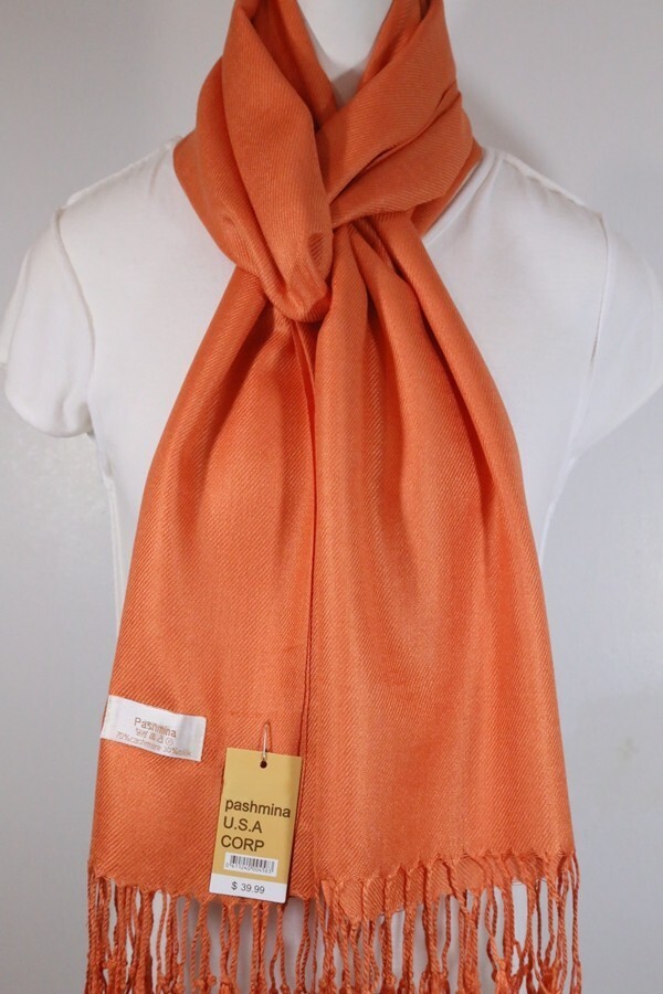 Women's Pashmina Scarf Shawl Wrap Solid Orange Silk Cashmere*Soft 030